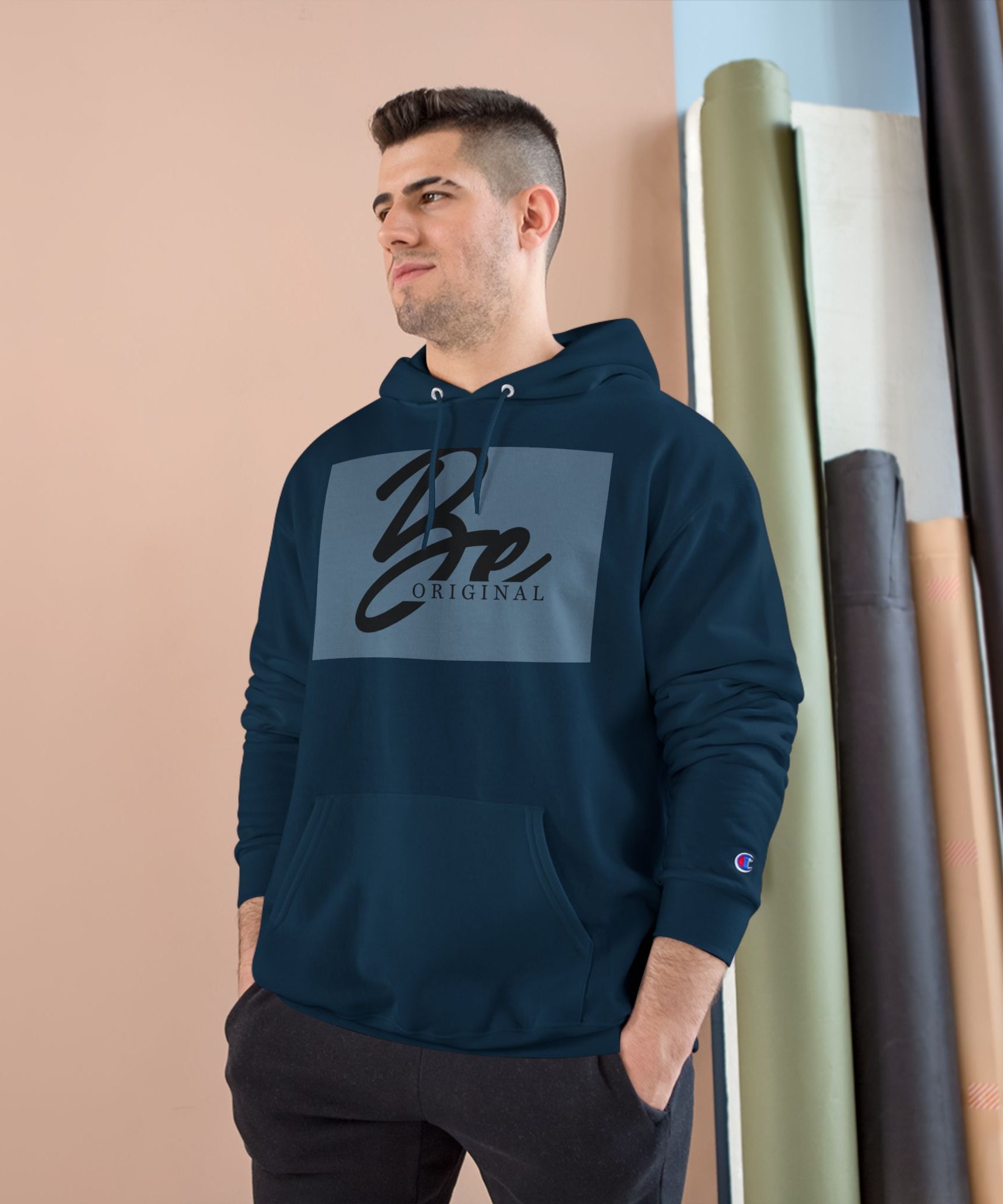 Champion Hoodie - Be Original Minimalist Hand Sign Print
