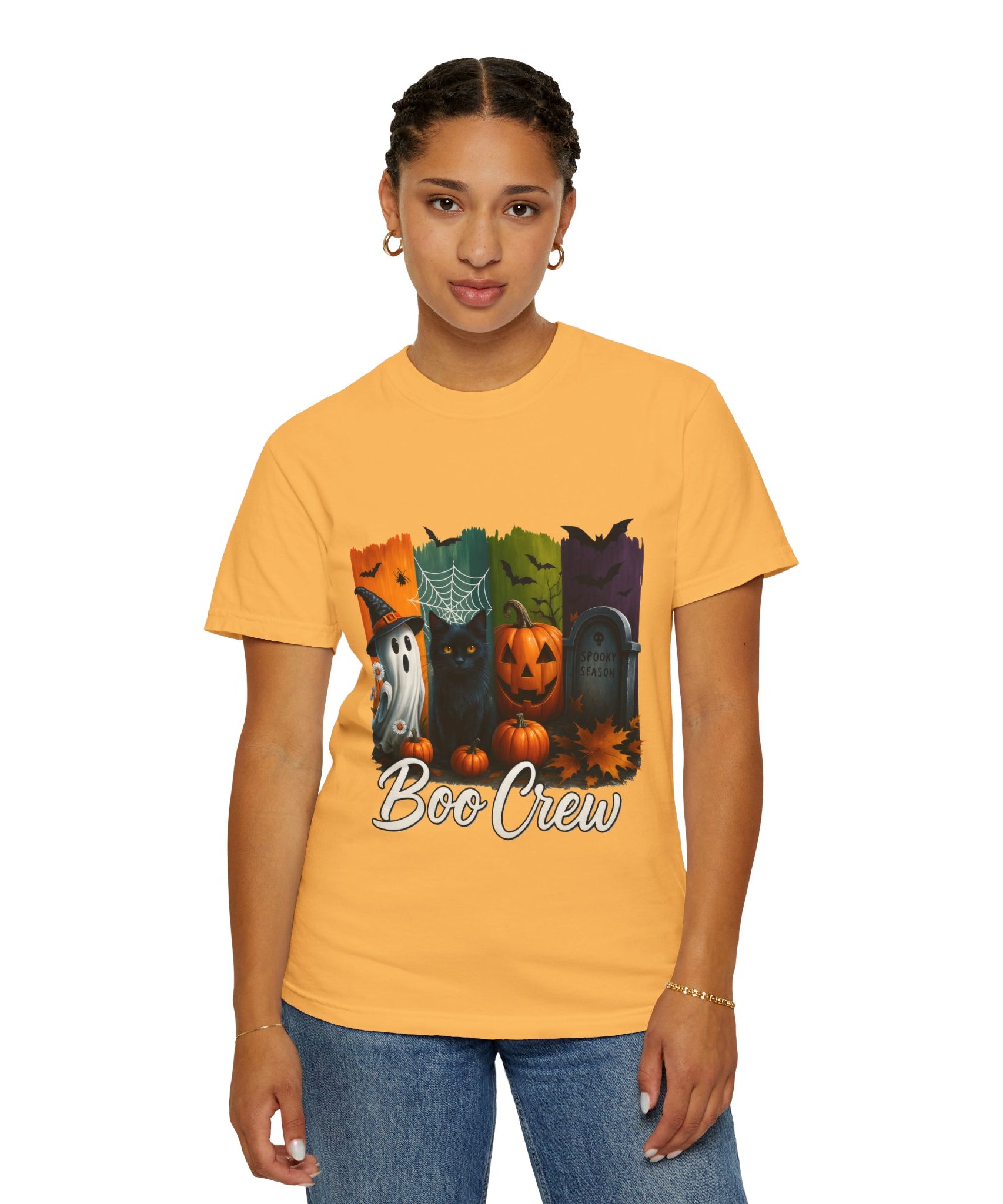 Boo Crew Halloween Unisex T-Shirt – Cute Ghost, Black Cat, Pumpkin & Tombstone Design - Gallory Hive
