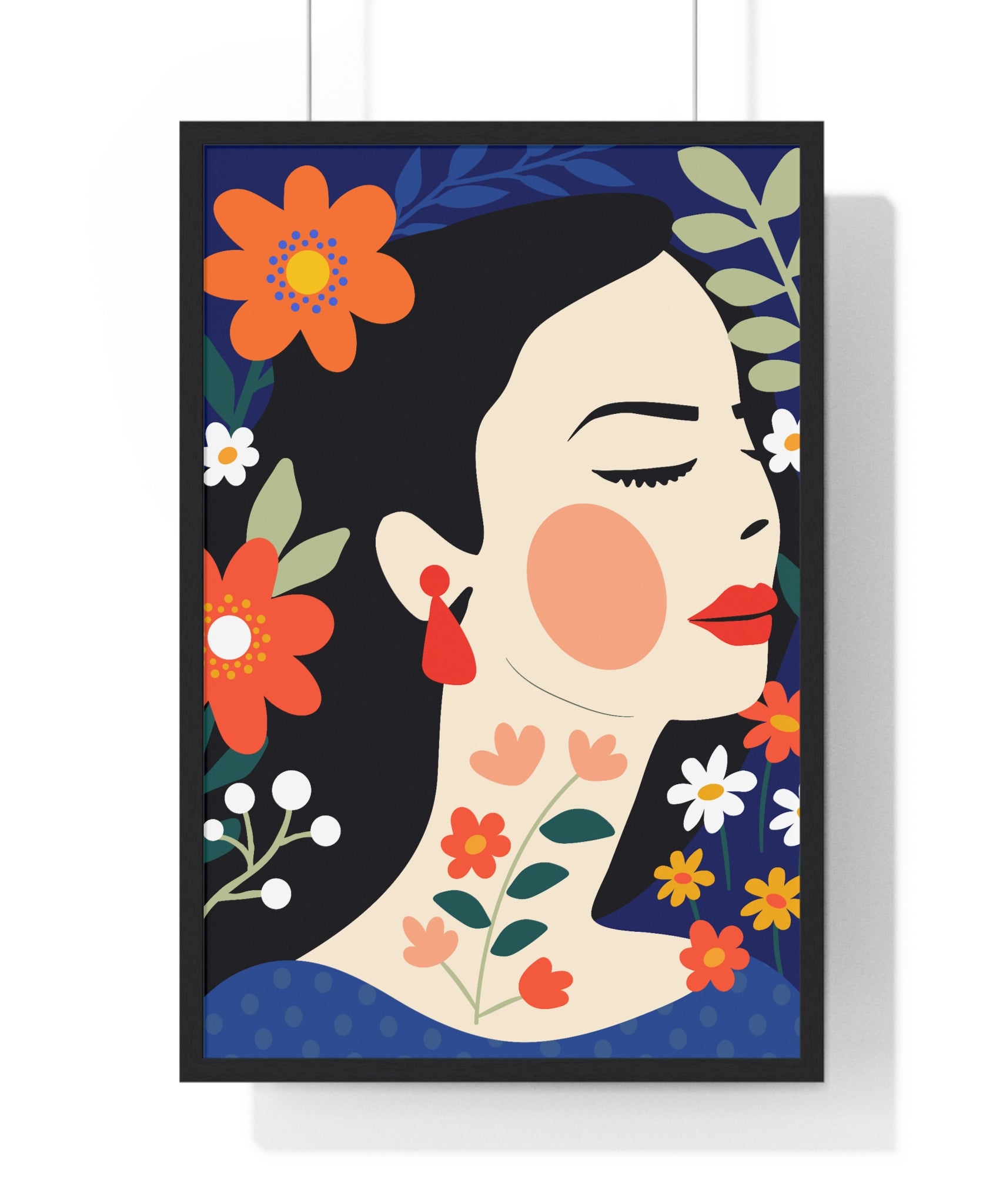 Serene Floral Portrait with Orange Flowers in Premium Frame