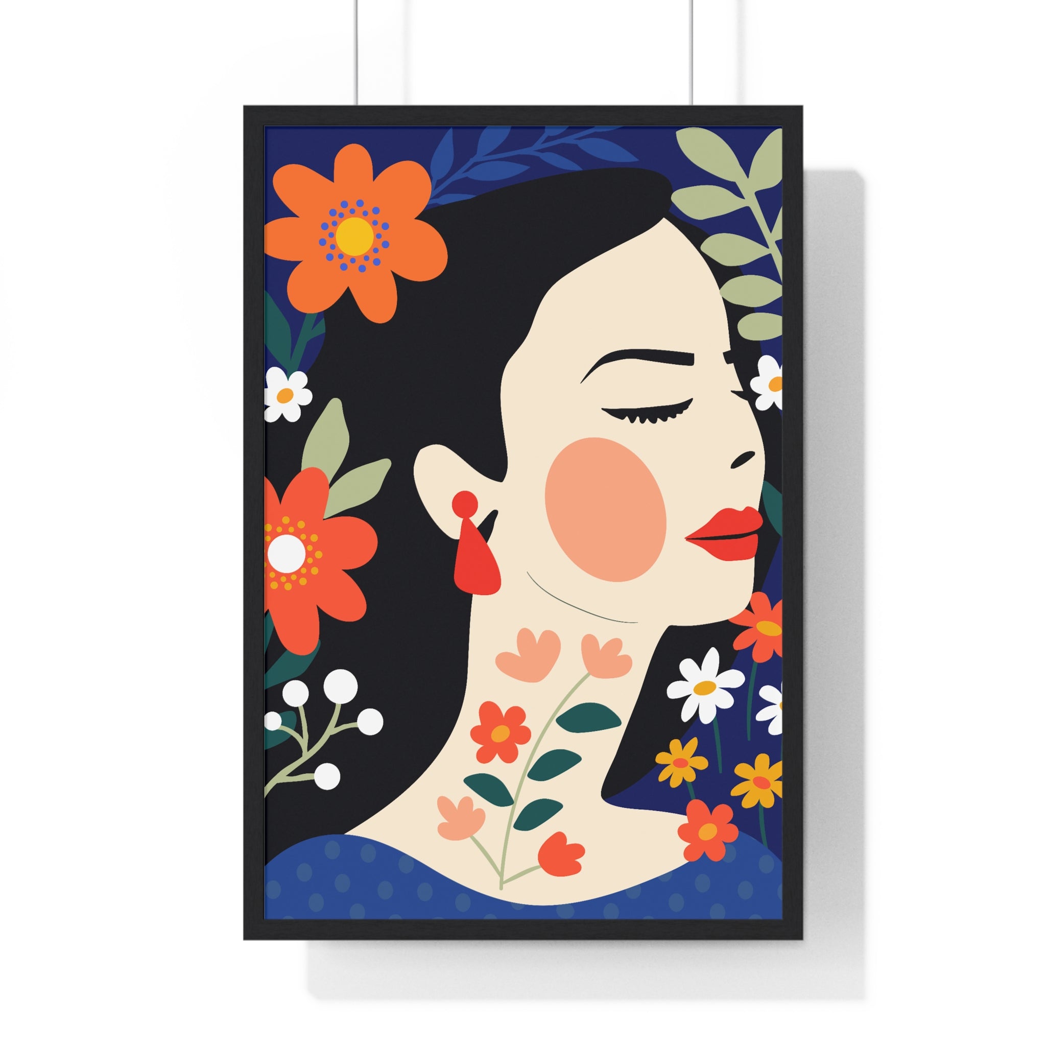 Serene Floral Portrait with Orange Flowers in Premium Frame