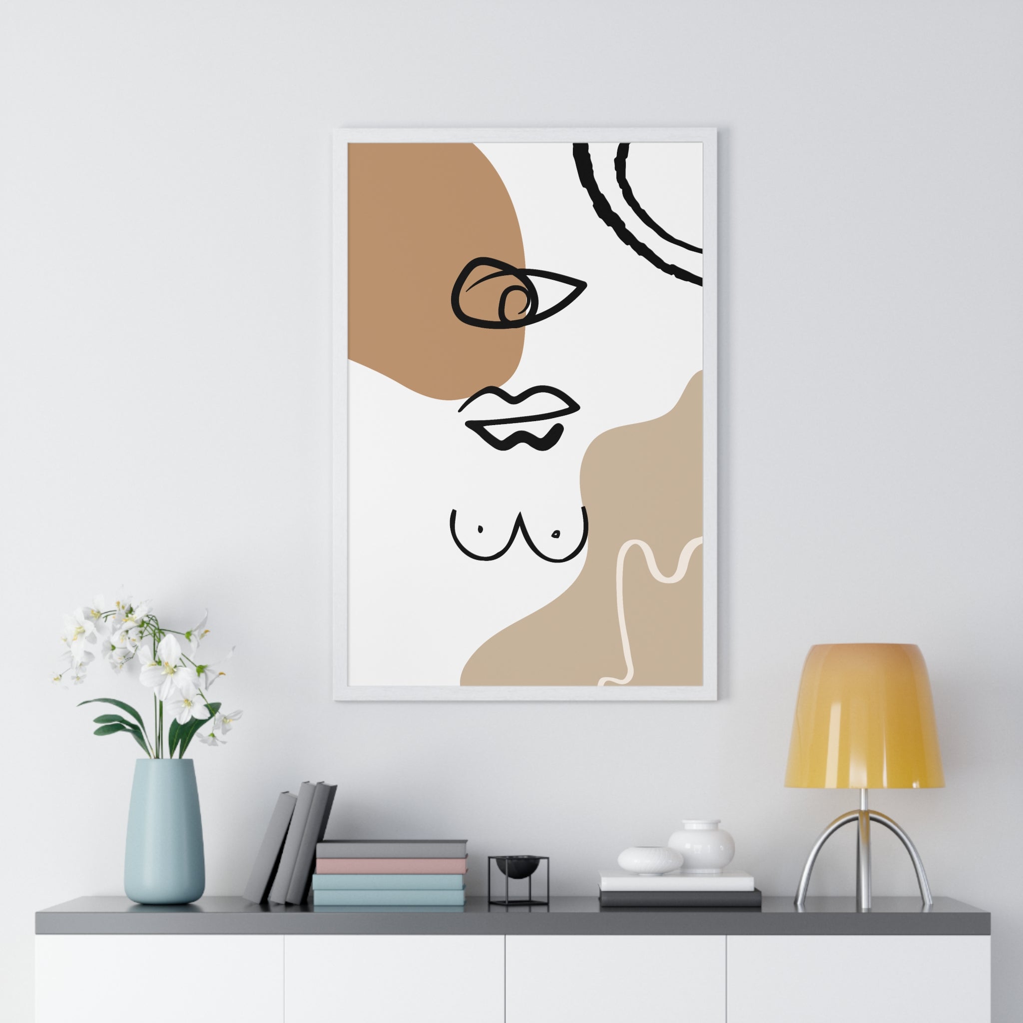 Abstract Human Form Art – Framed Line Drawing