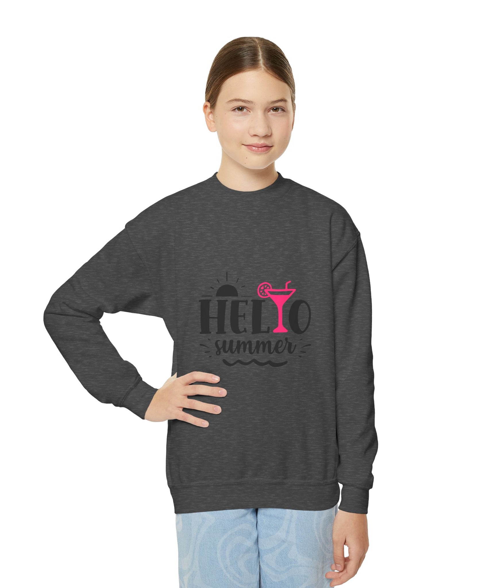 Hello Summer Youth Crewneck Sweatshirt - Fun Casual Wear for Kids - Gallory Hive