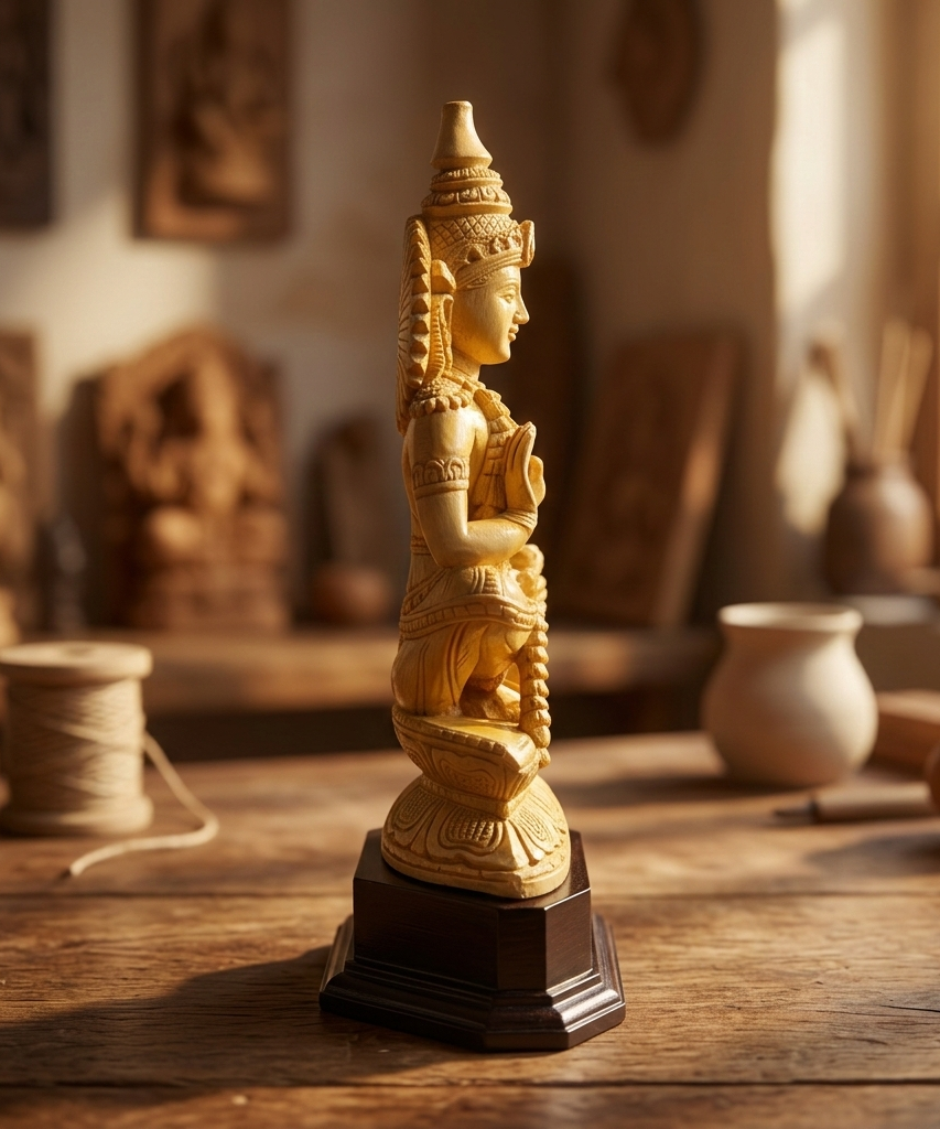 Handmade Sitting Lord Ayyappa Wooden Sculpture | Gallory Hive