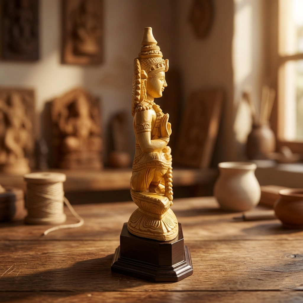 Handmade Sitting Lord Ayyappa Wooden Sculpture | Gallory Hive