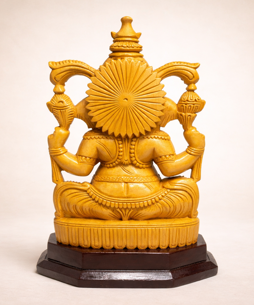 Handmade Sitting Lord Ganesha Wooden Sculpture | Gallory Hive