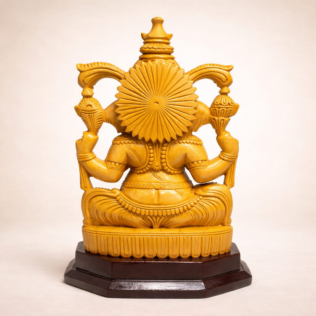 Handmade Sitting Lord Ganesha Wooden Sculpture | Gallory Hive