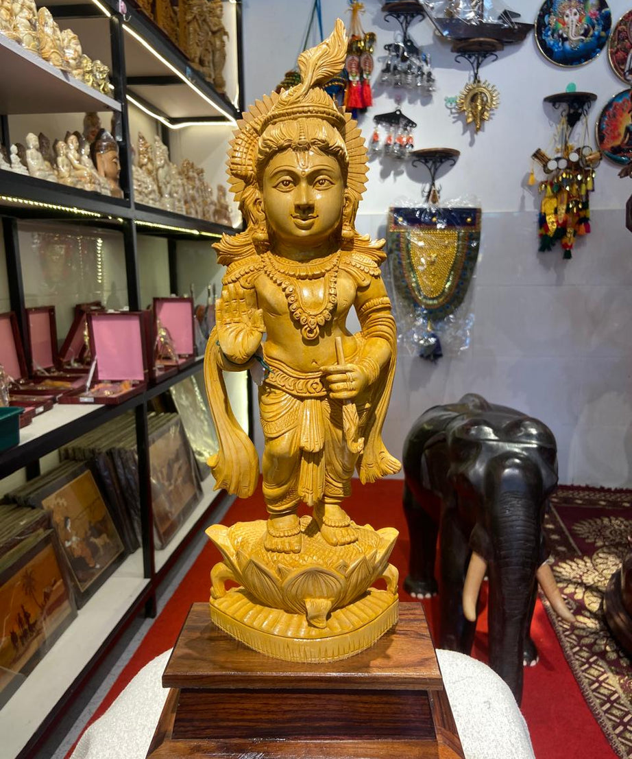 Handmade Standing Muralidhar Krishna Wooden Sculpture | Gallory Hive