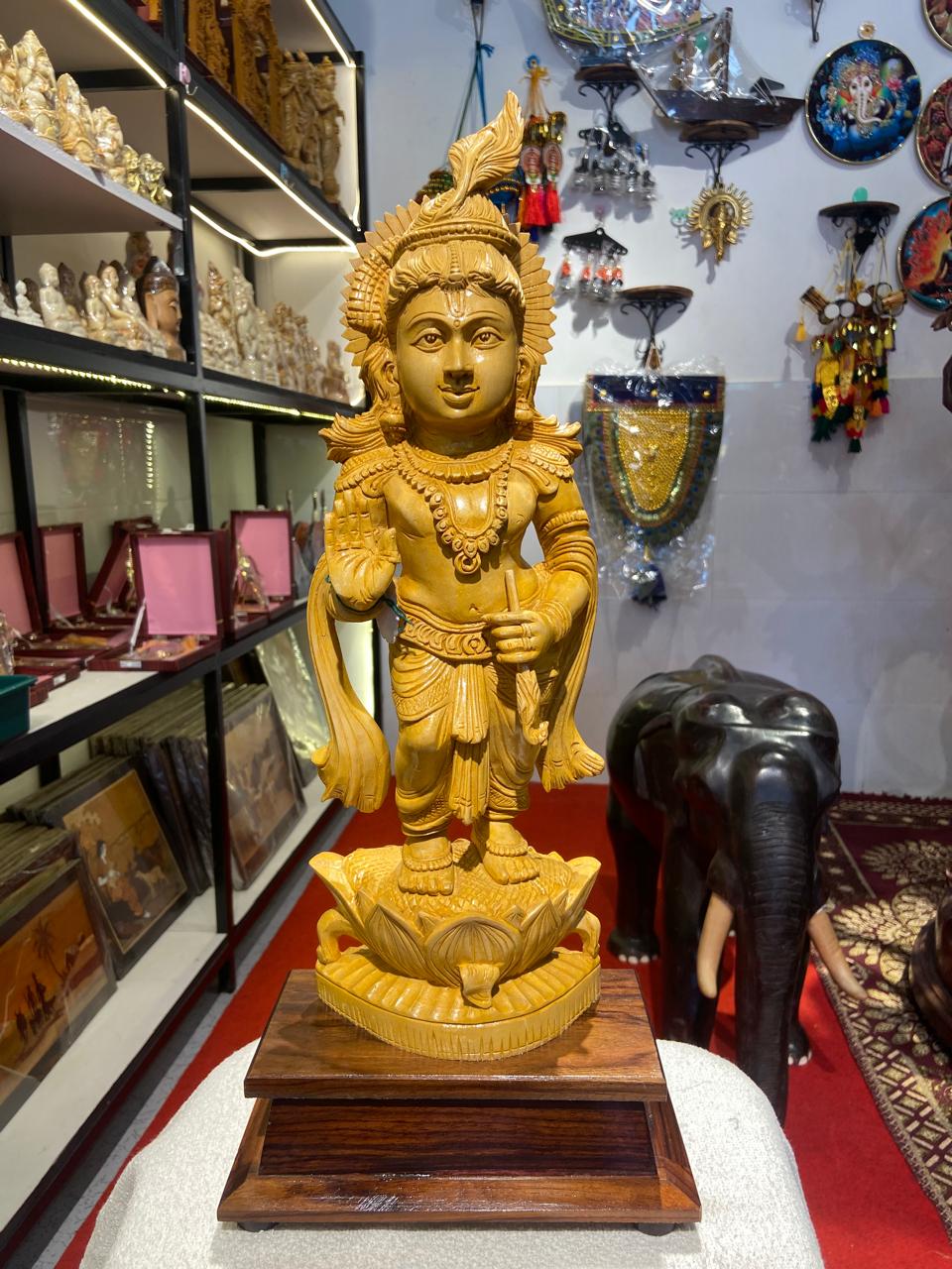Handmade Standing Muralidhar Krishna Wooden Sculpture | Gallory Hive