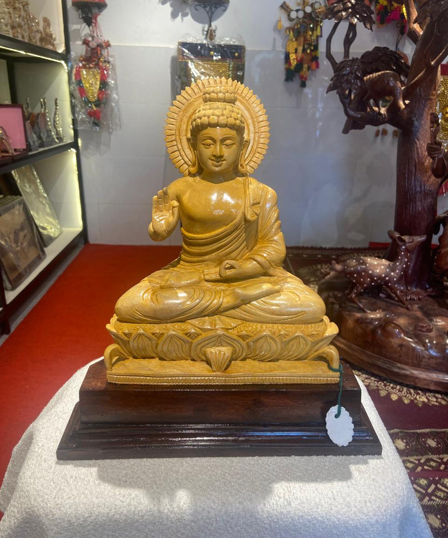 Handmade Sitting Lord Budha Wooden Sculpture | Gallory Hive