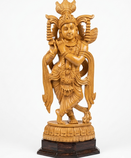 Handmade Standing Krishna Wooden Sculpture | Gallory Hive
