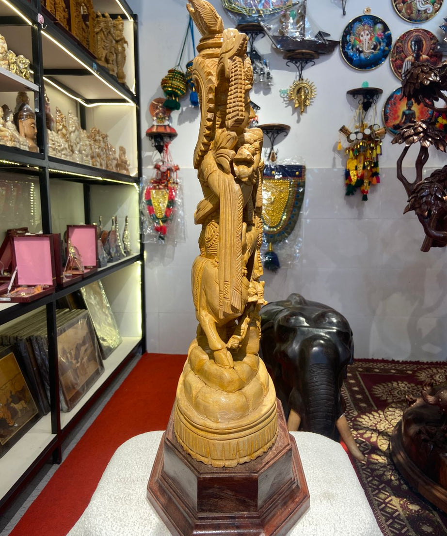 Handmade Standing Krishna with Cow Wooden Sculpture | Gallory Hive