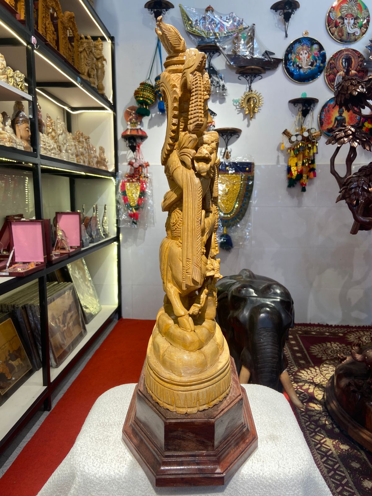 Handmade Standing Krishna with Cow Wooden Sculpture | Gallory Hive