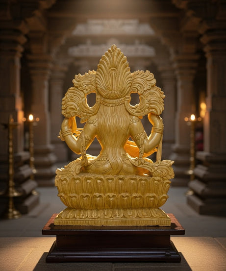 Handmade Sitting Saraswati Wooden Sculpture | Gallory Hive