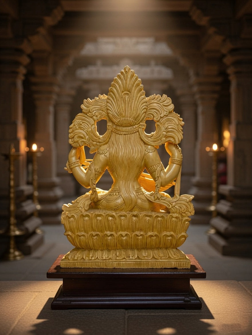 Handmade Sitting Saraswati Wooden Sculpture | Gallory Hive