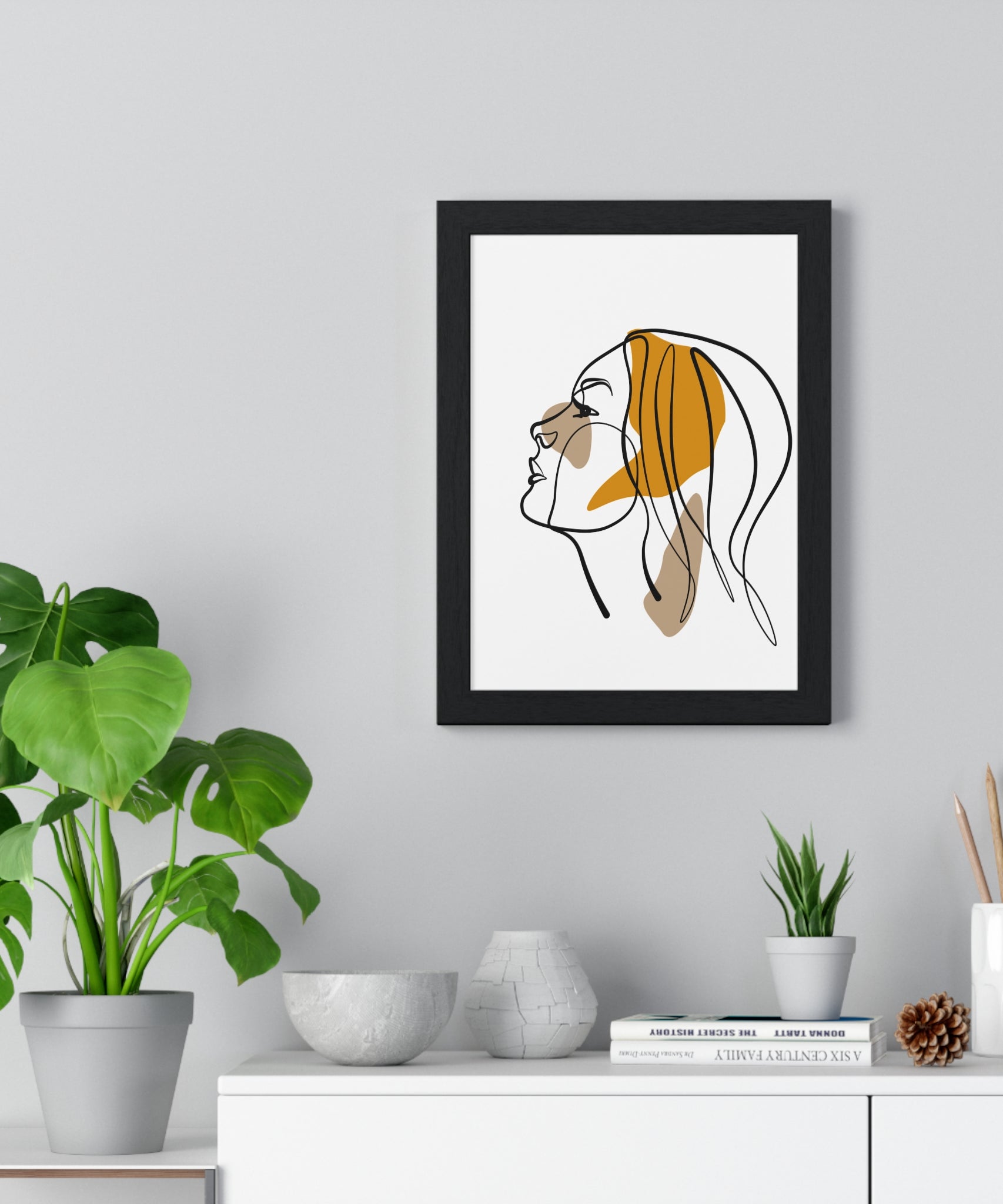 Abstract Woman Face Art – Framed Minimalist Print