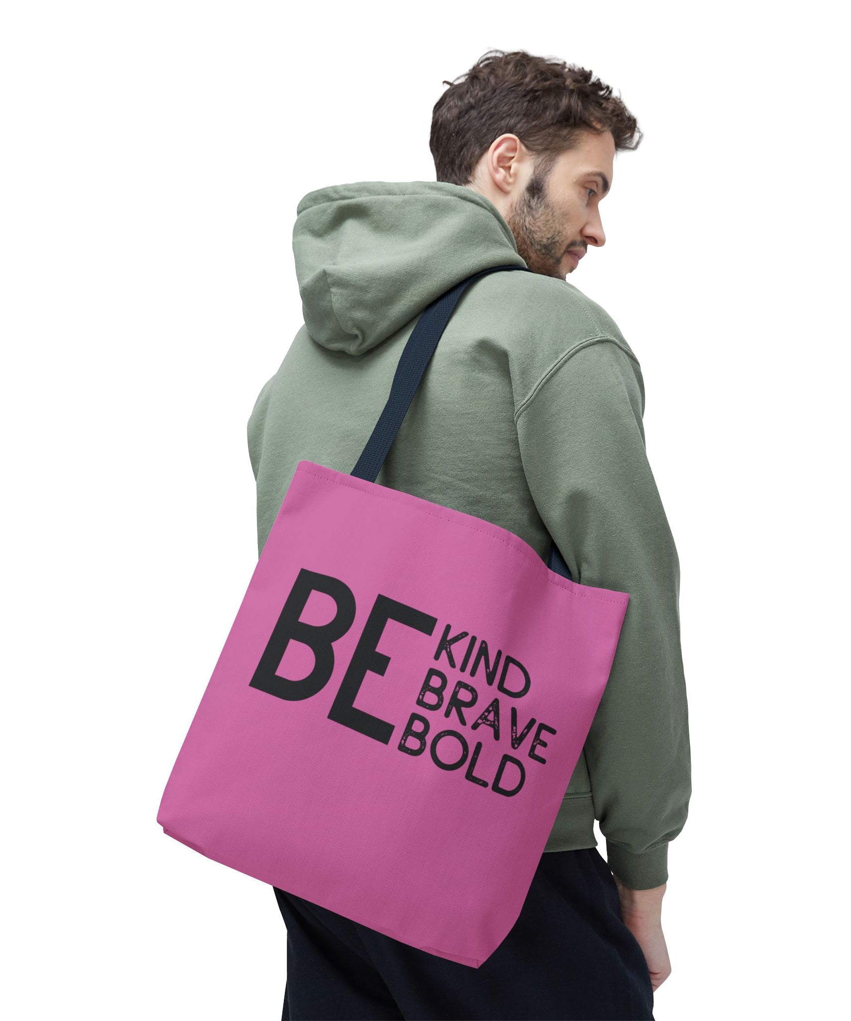 Inspirational Tote Bag - Be Kind Brave Bold - Eco-Friendly Carryall - Light Pink