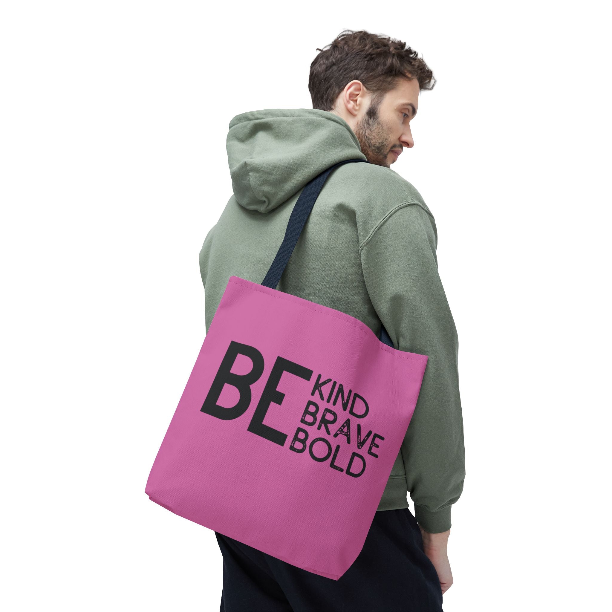 Inspirational Tote Bag - Be Kind Brave Bold - Eco-Friendly Carryall - Light Pink
