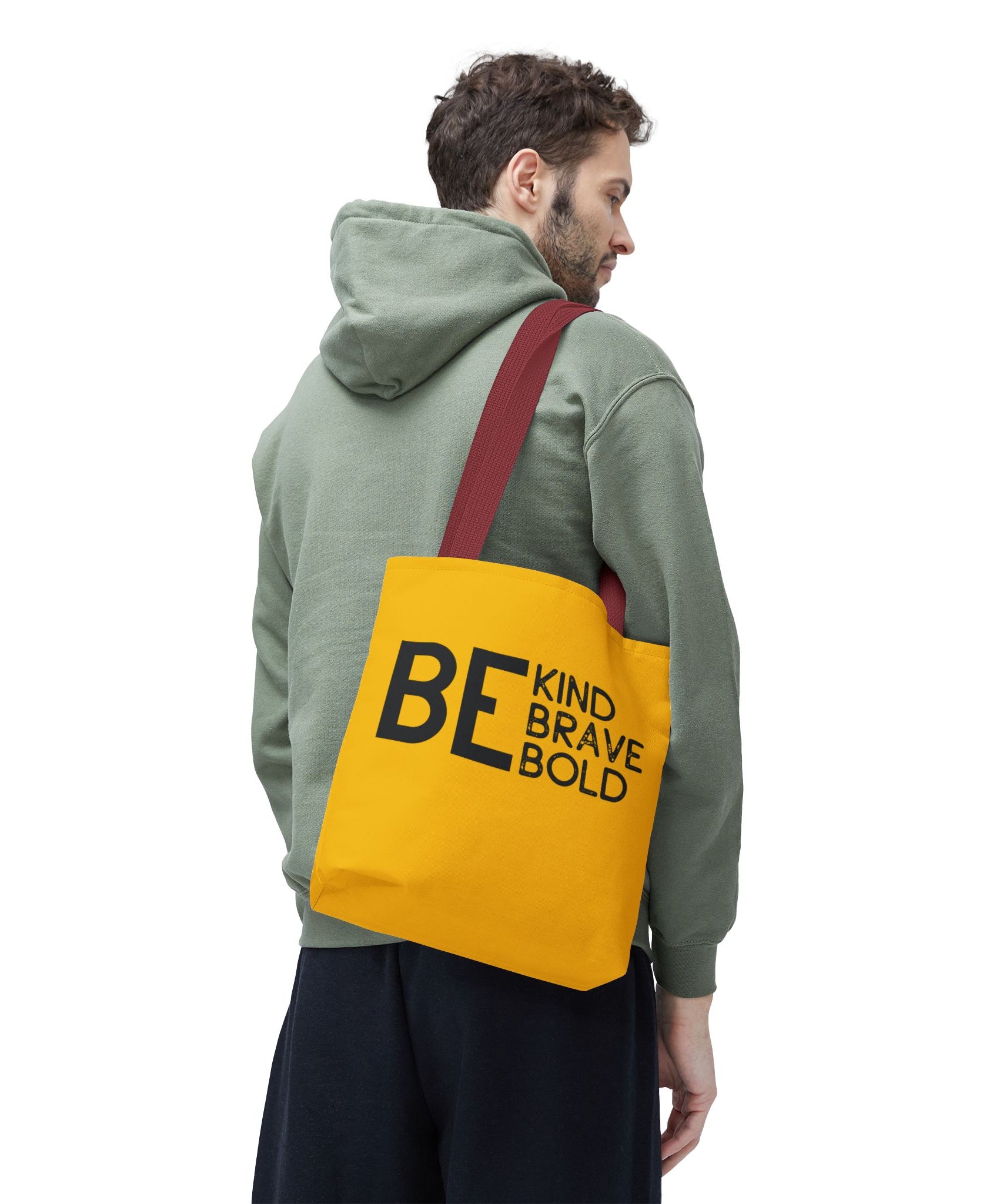 Inspirational Tote Bag - Be Kind Brave Bold - Eco-Friendly Carryall - Yellow