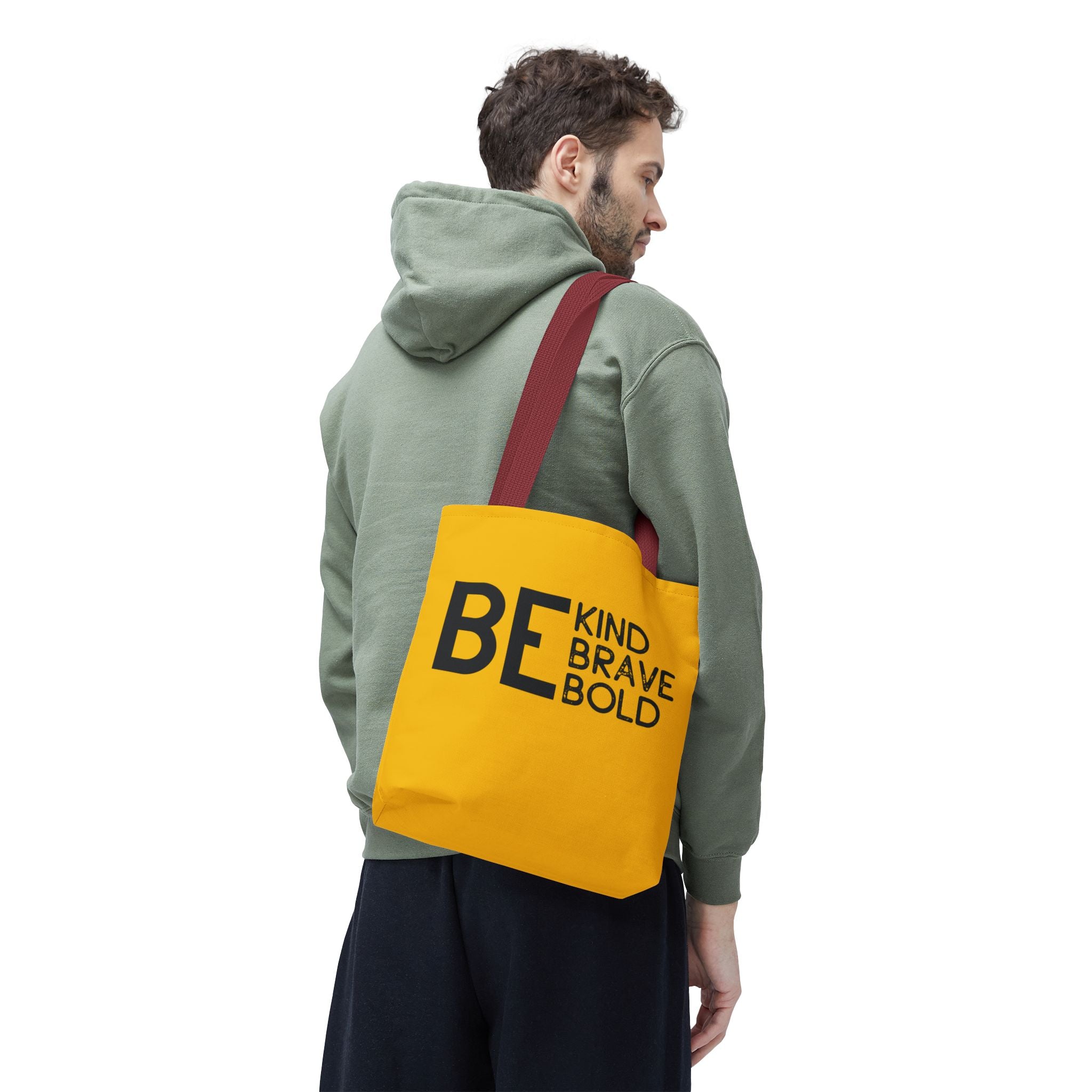 Inspirational Tote Bag - Be Kind Brave Bold - Eco-Friendly Carryall - Yellow