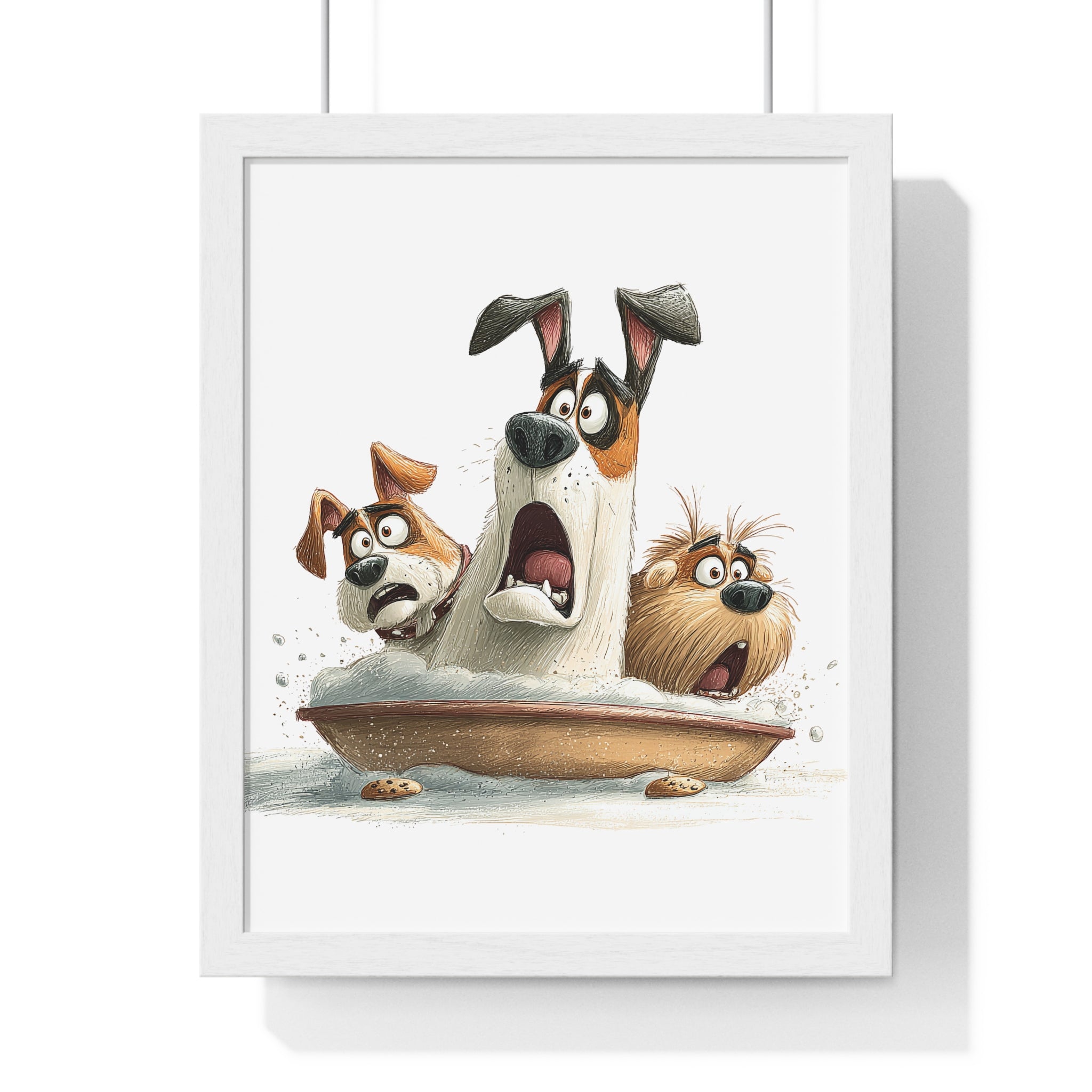 Surprised Trio of Dogs in Pie Dish – Wooden Wall Frame Home Decor - Gallory Hive