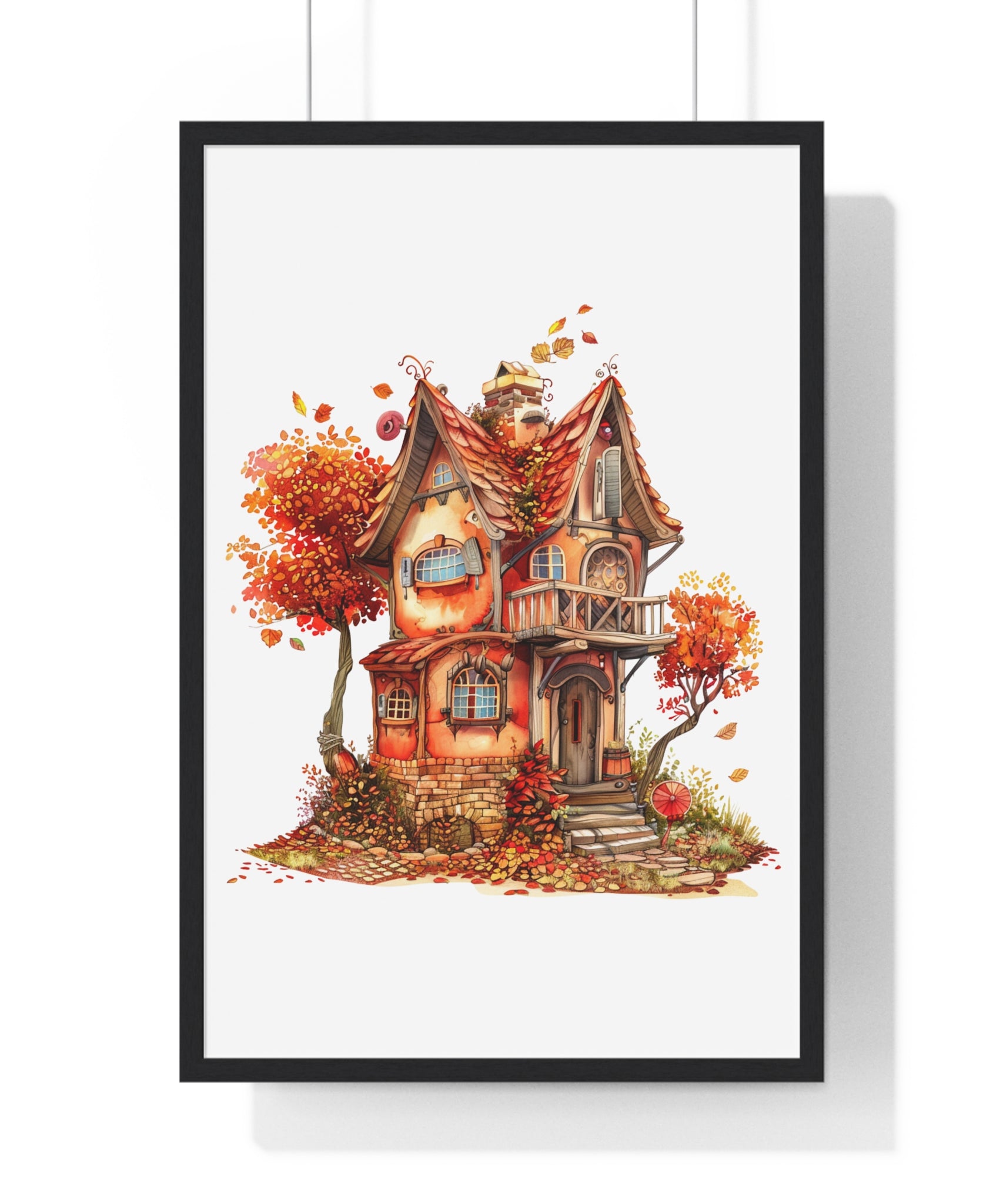 Whimsical Autumn Cottage – Wooden Framed Wall Art