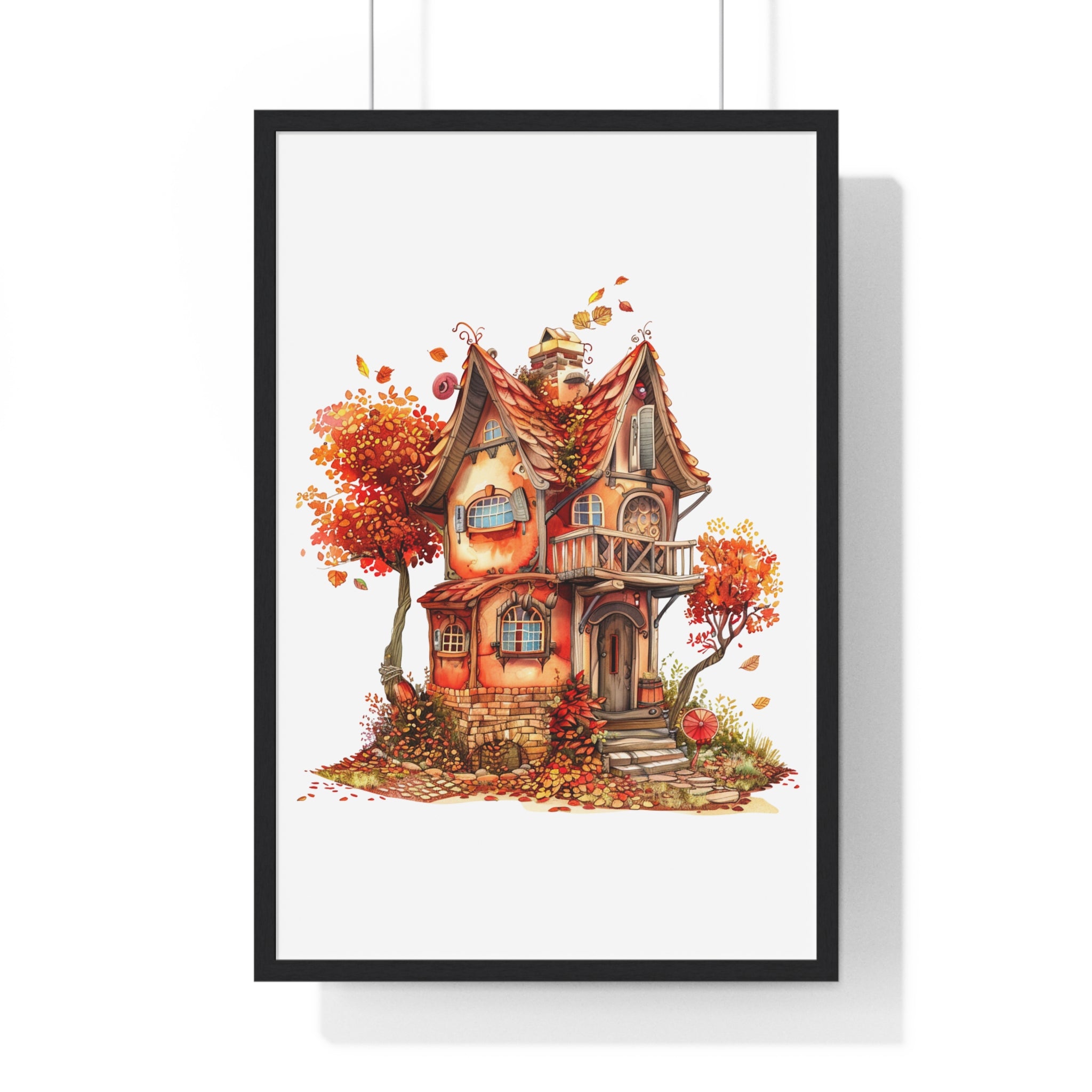Whimsical Autumn Cottage – Wooden Framed Wall Art