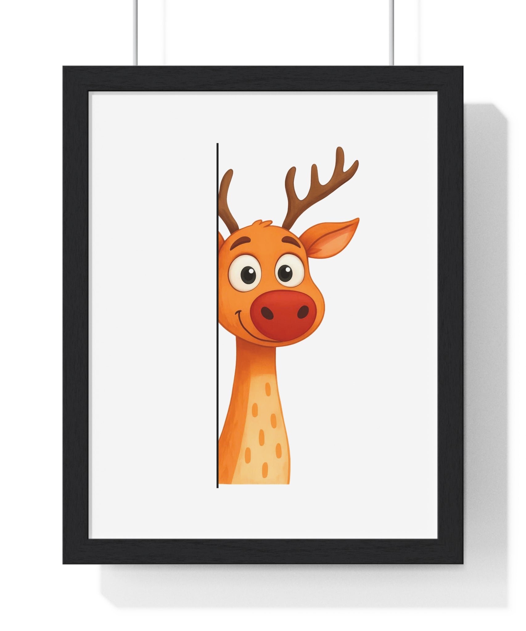 Wooden Frame Wall Decor – Cute Cartoon Reindeer Print