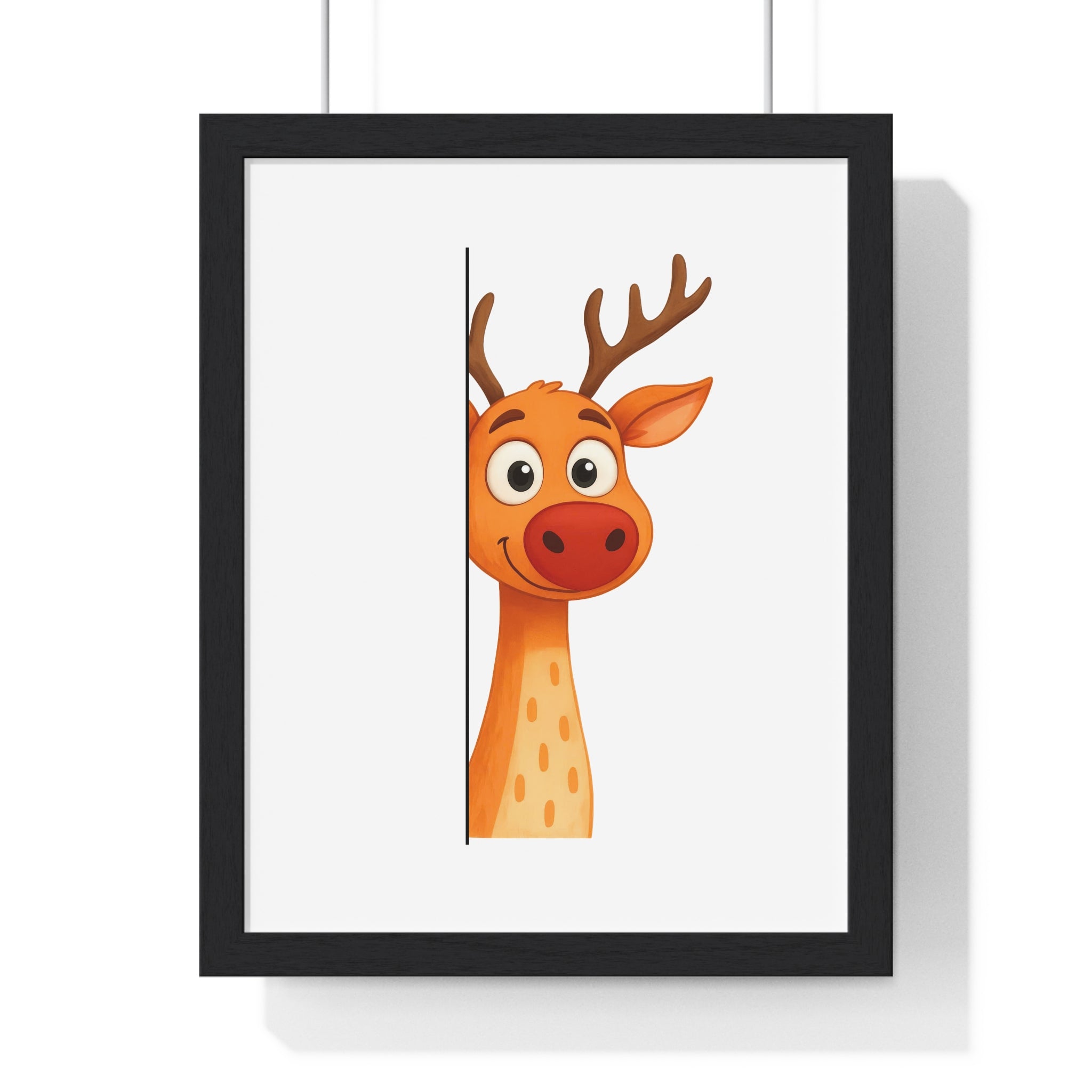 Wooden Frame Wall Decor – Cute Cartoon Reindeer Print