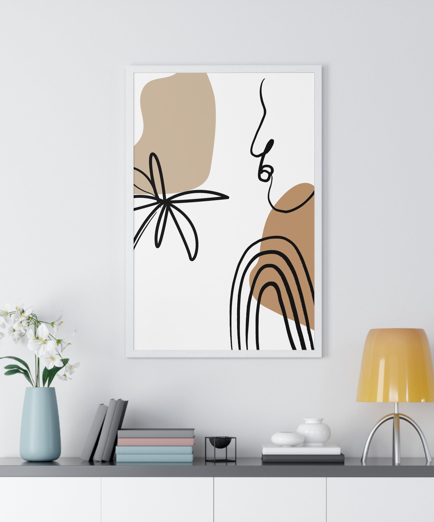 Abstract Face & Floral Art – Wooden Framed Poster