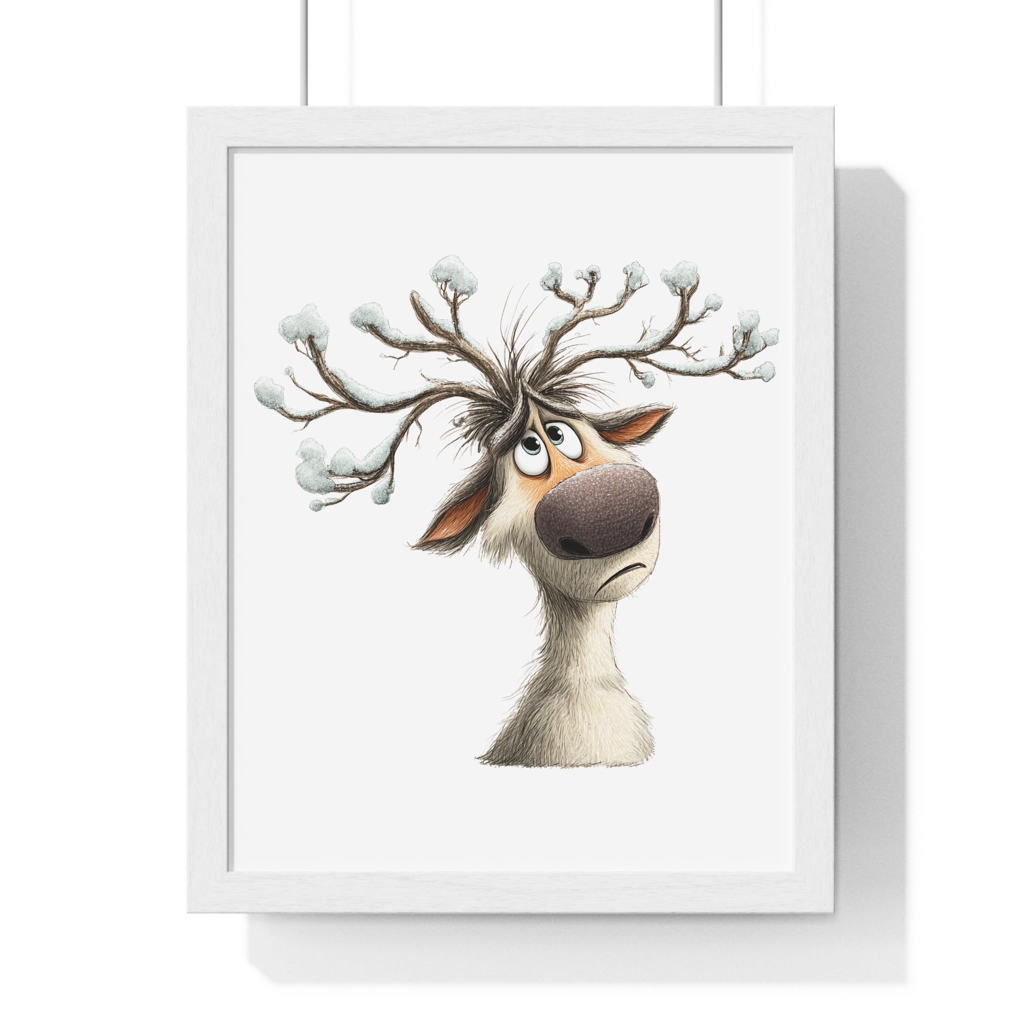Snowy Antlers Reindeer – Wooden Wall Frame Whimsical Holiday Decor - Gallory Hive