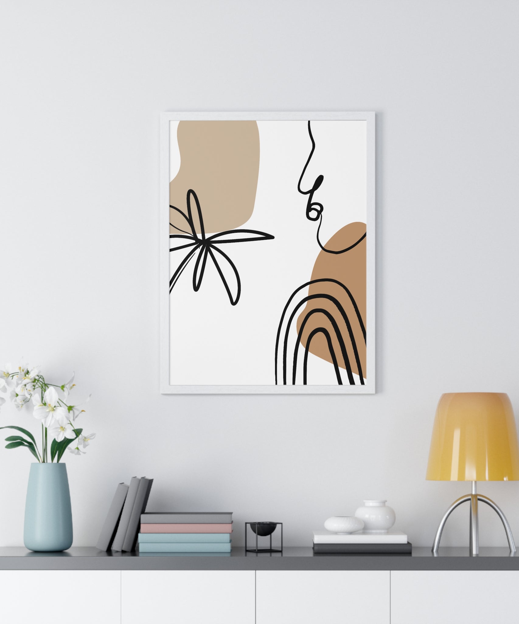 Abstract Face & Floral Art – Wooden Framed Poster