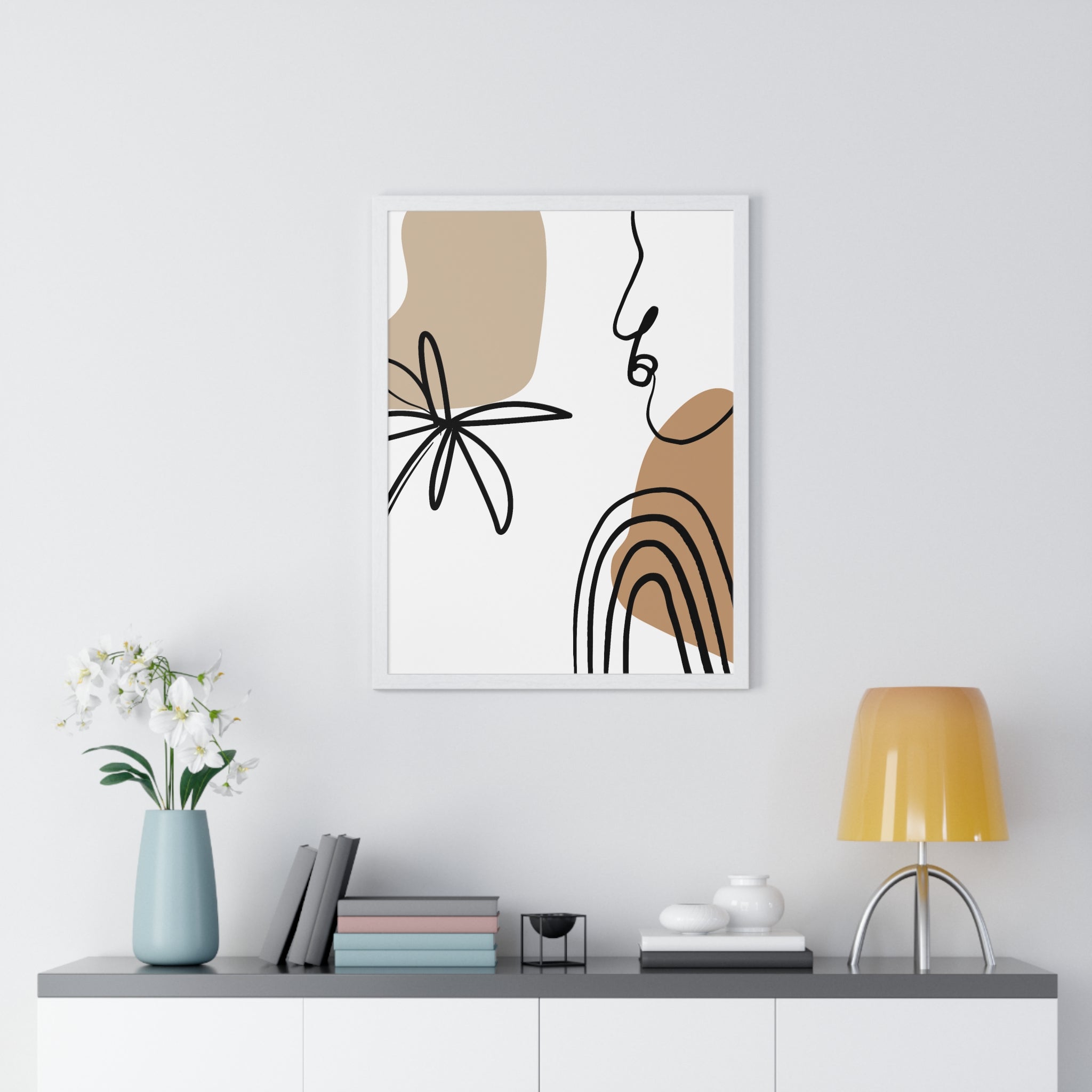 Abstract Face & Floral Art – Wooden Framed Poster