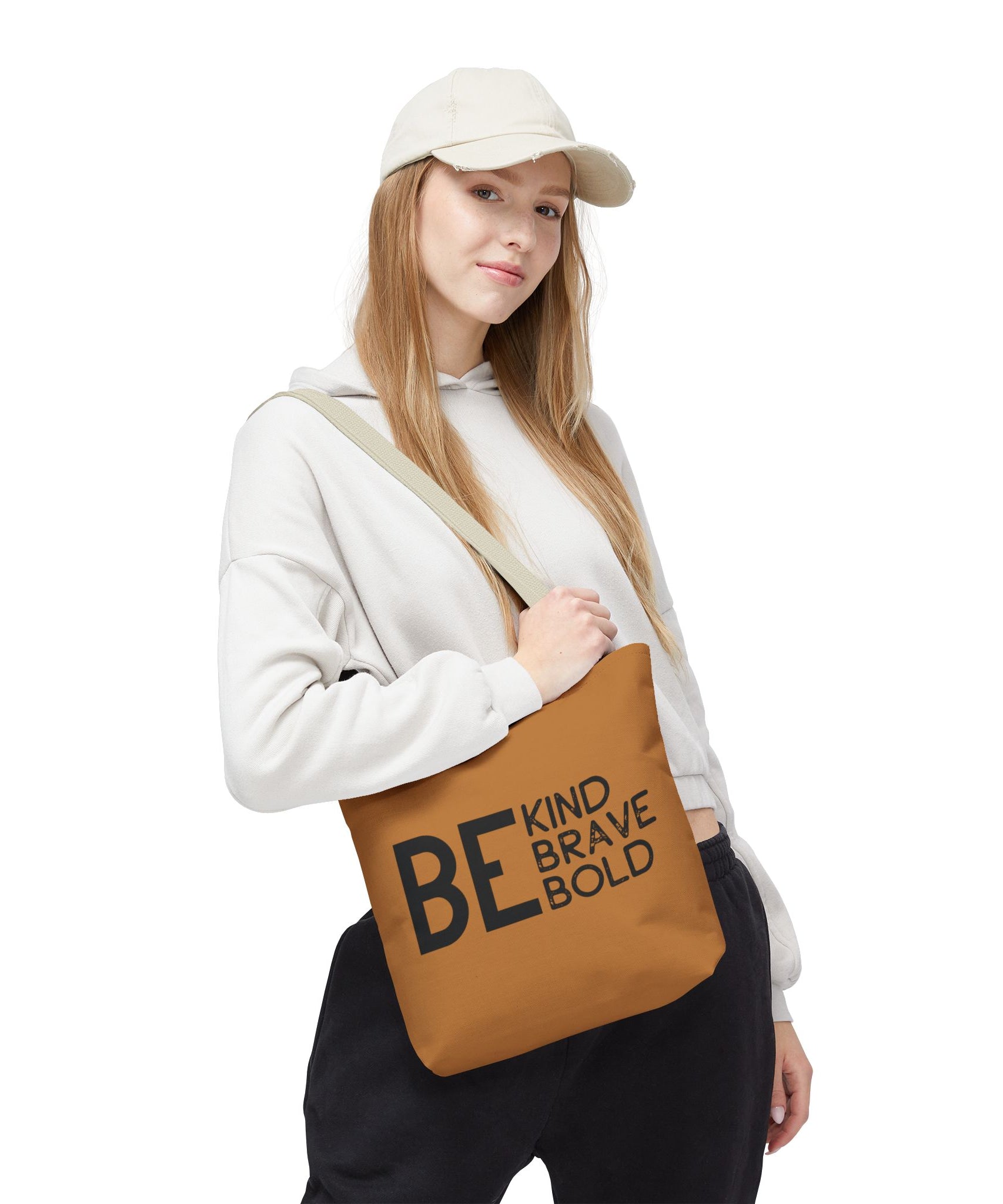 Inspirational Tote Bag - Be Kind Brave Bold - Eco-Friendly Carryall - Light Brown
