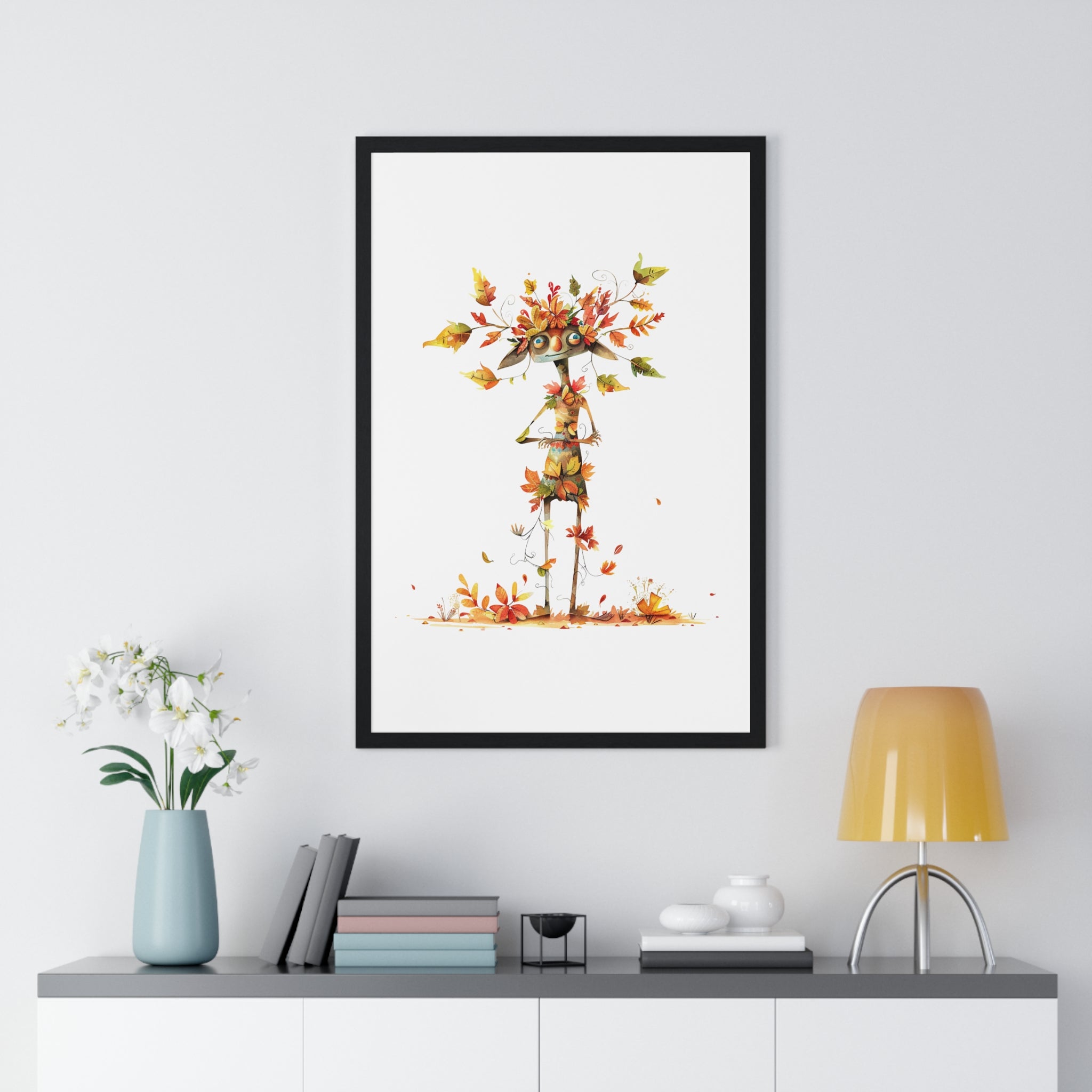 Playful Autumn Elf Wooden Framed Wall Art