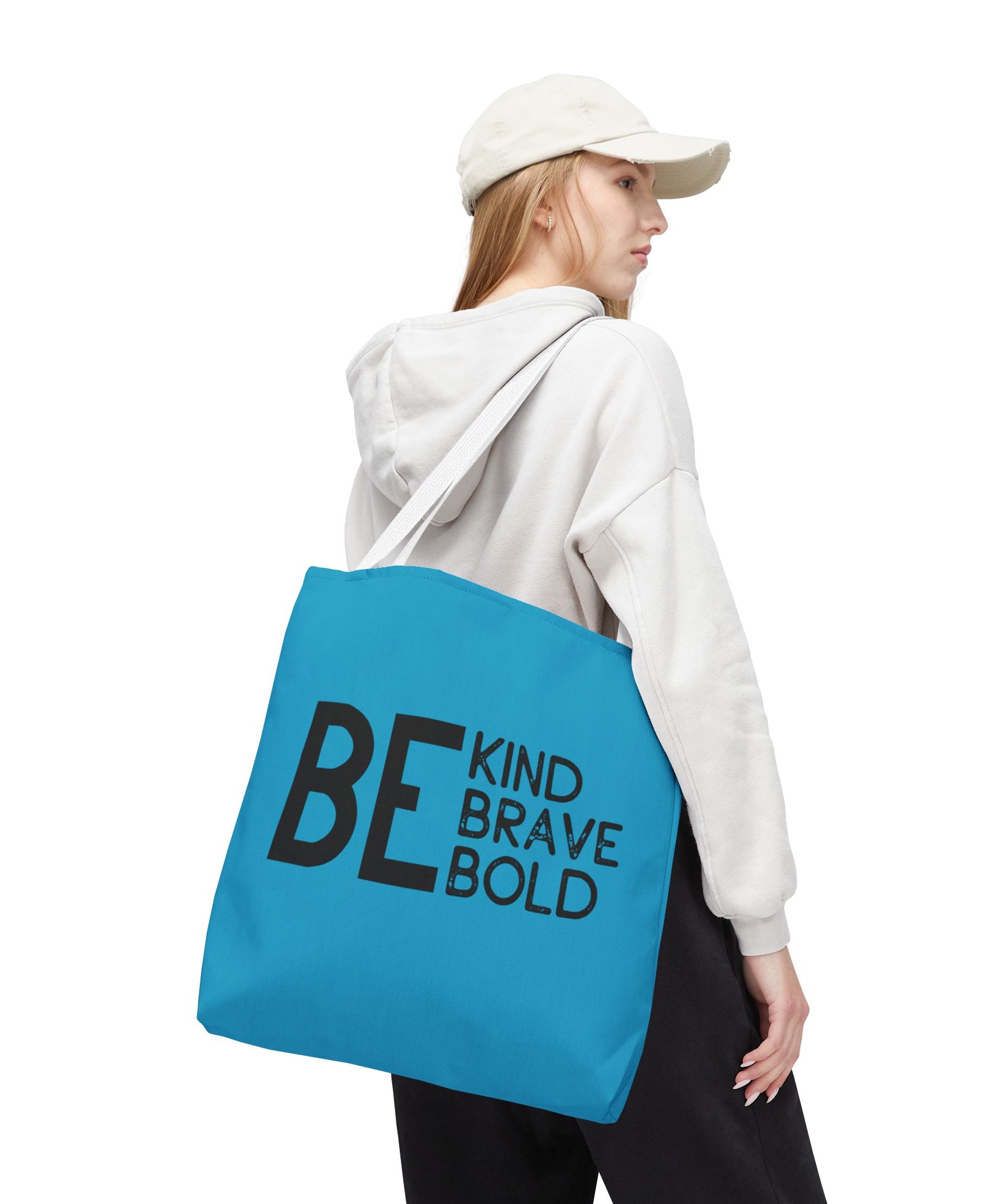 Inspirational Tote Bag - Be Kind Brave Bold - Eco-Friendly Carryall - Turquoise