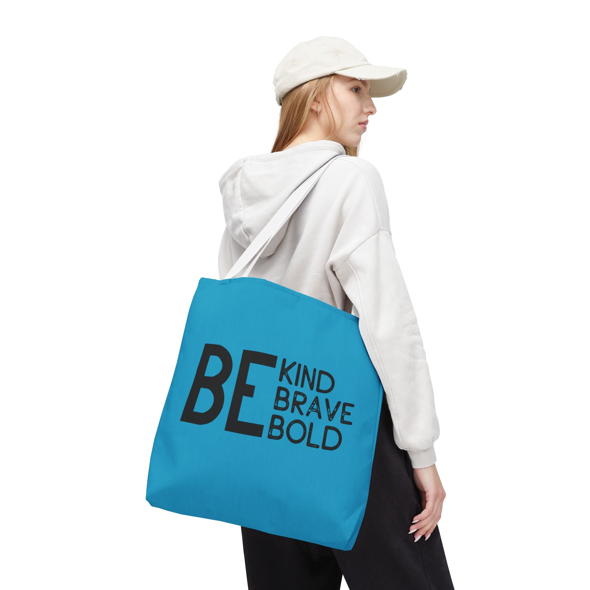 Inspirational Tote Bag - Be Kind Brave Bold - Eco-Friendly Carryall - Turquoise
