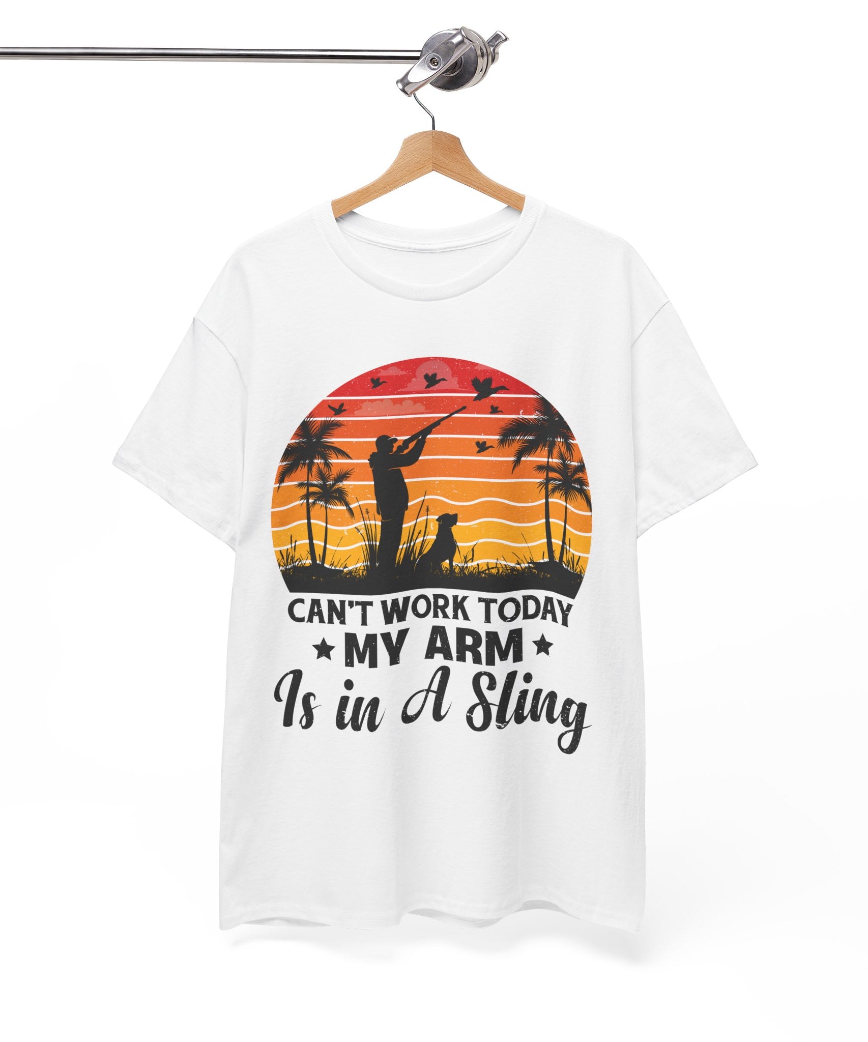 Hunter & Dog Tee – Retro Sunset Scene