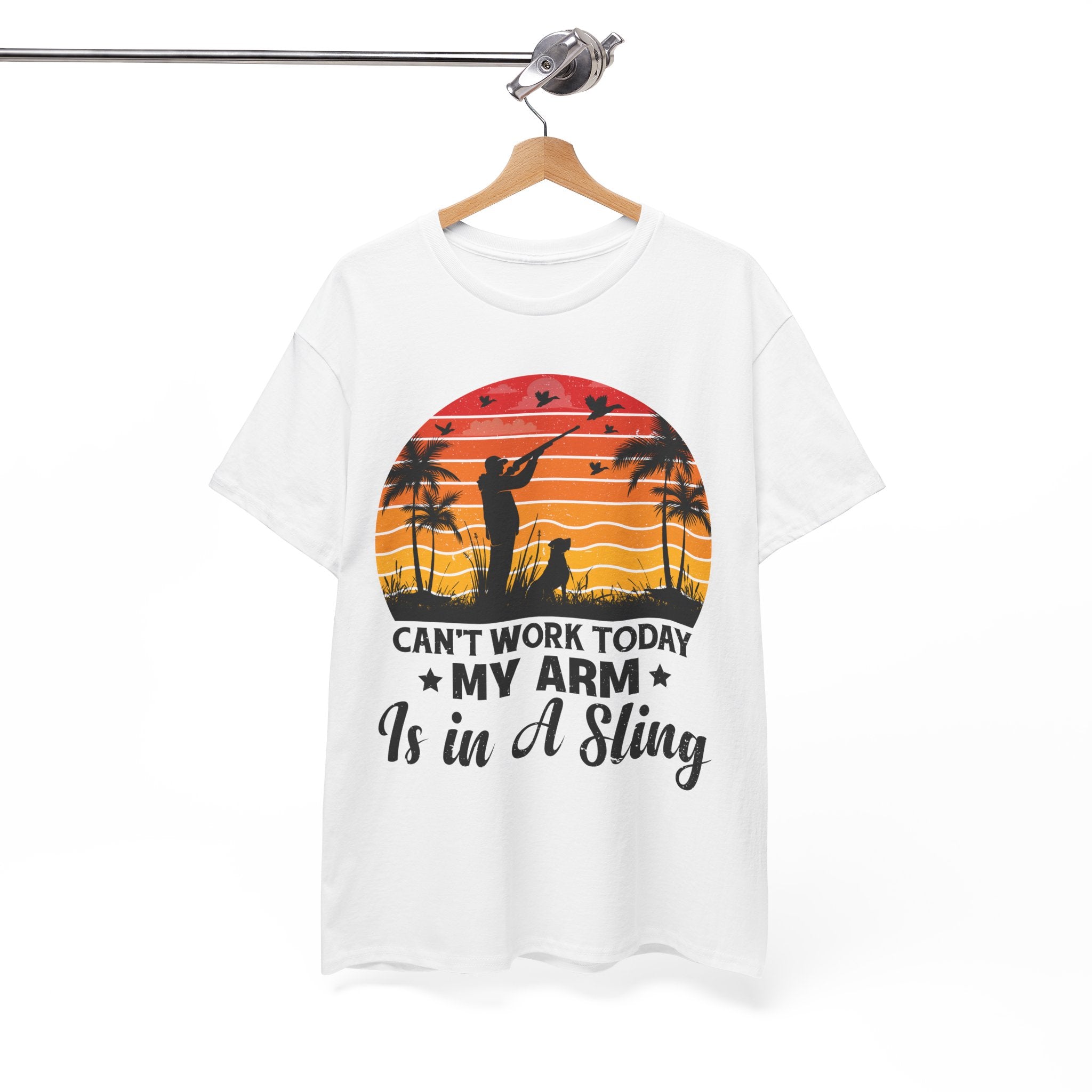 Hunter & Dog Tee – Retro Sunset Scene