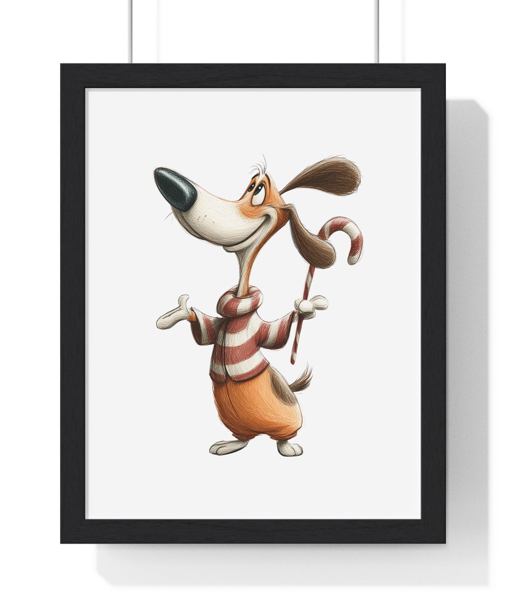Candy Cane Cheer Pup – Framed Wooden Wall Art