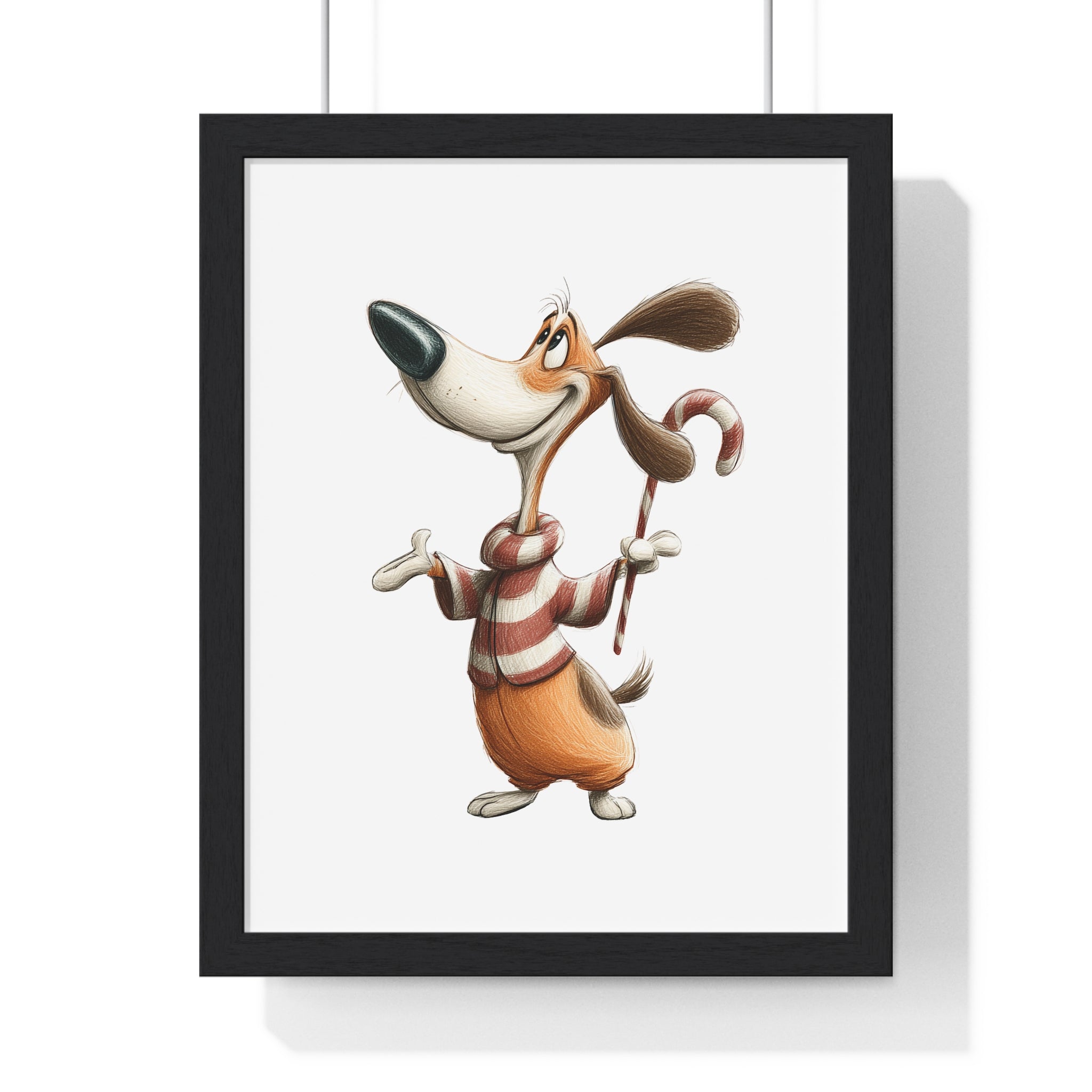 Candy Cane Cheer Pup – Framed Wooden Wall Art
