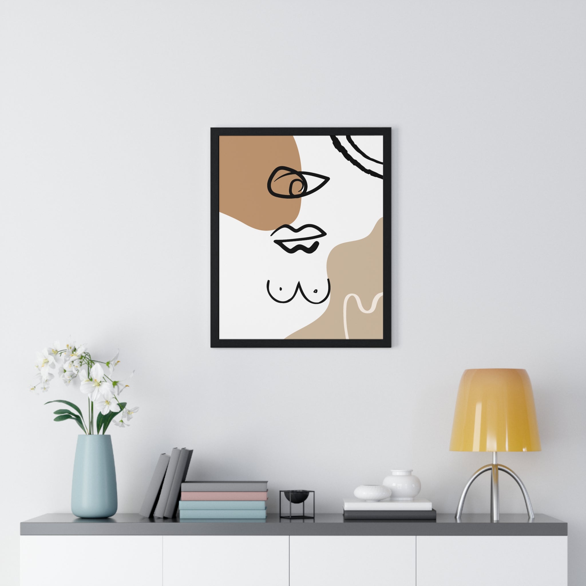Abstract Human Form Art – Framed Line Drawing