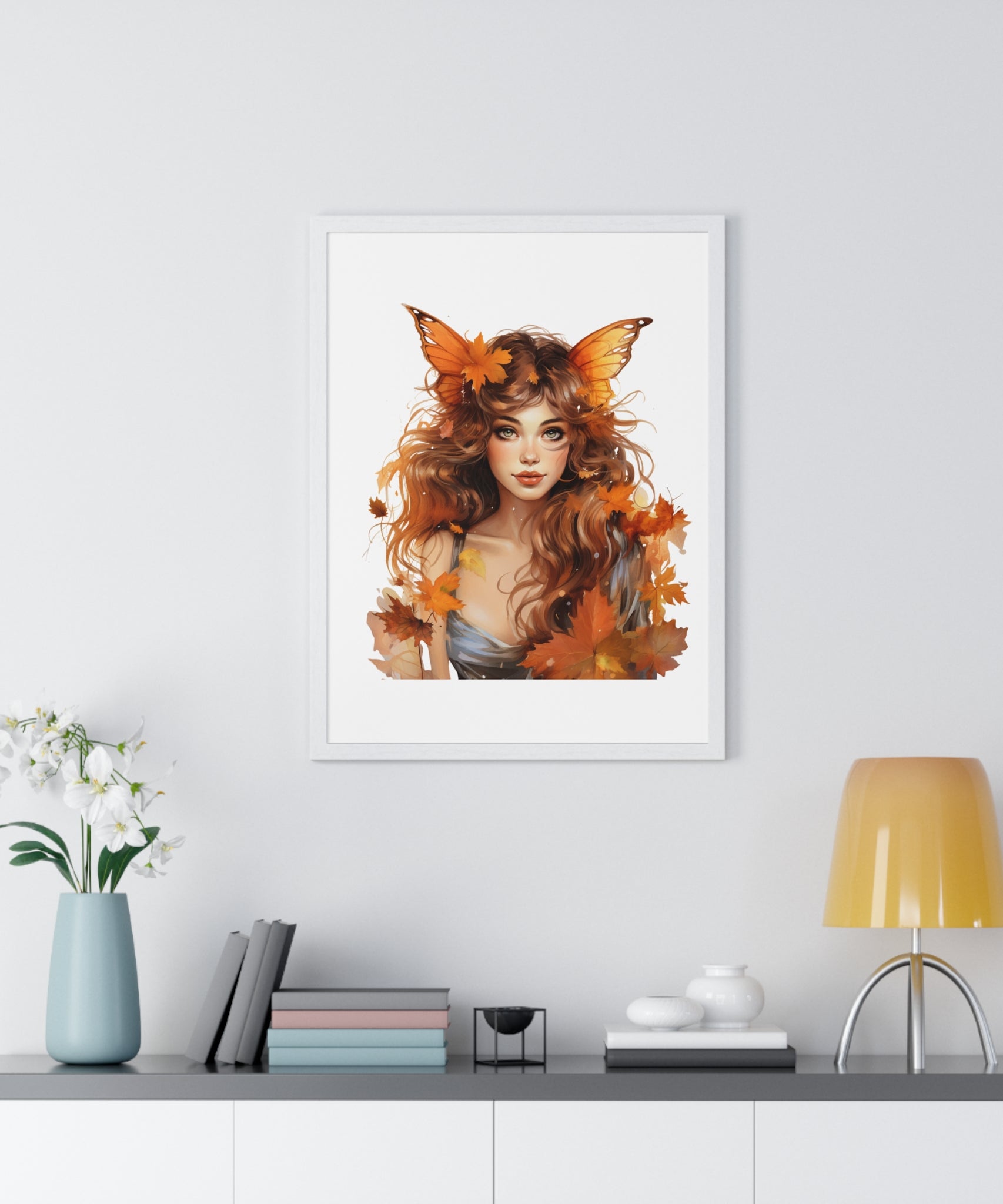 Autumn Fairy Wall Art – Butterfly Muse with Leaf Crown