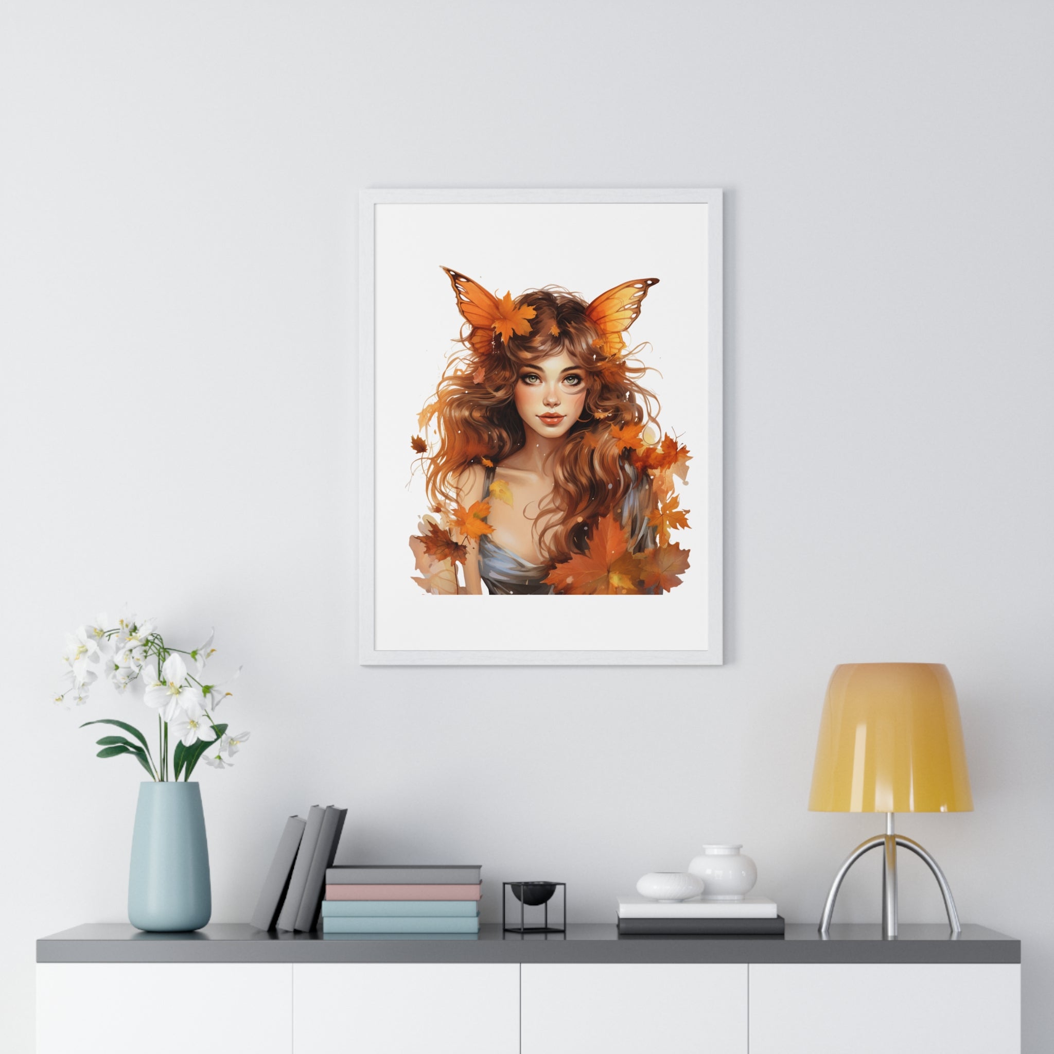 Autumn Fairy Wall Art – Butterfly Muse with Leaf Crown