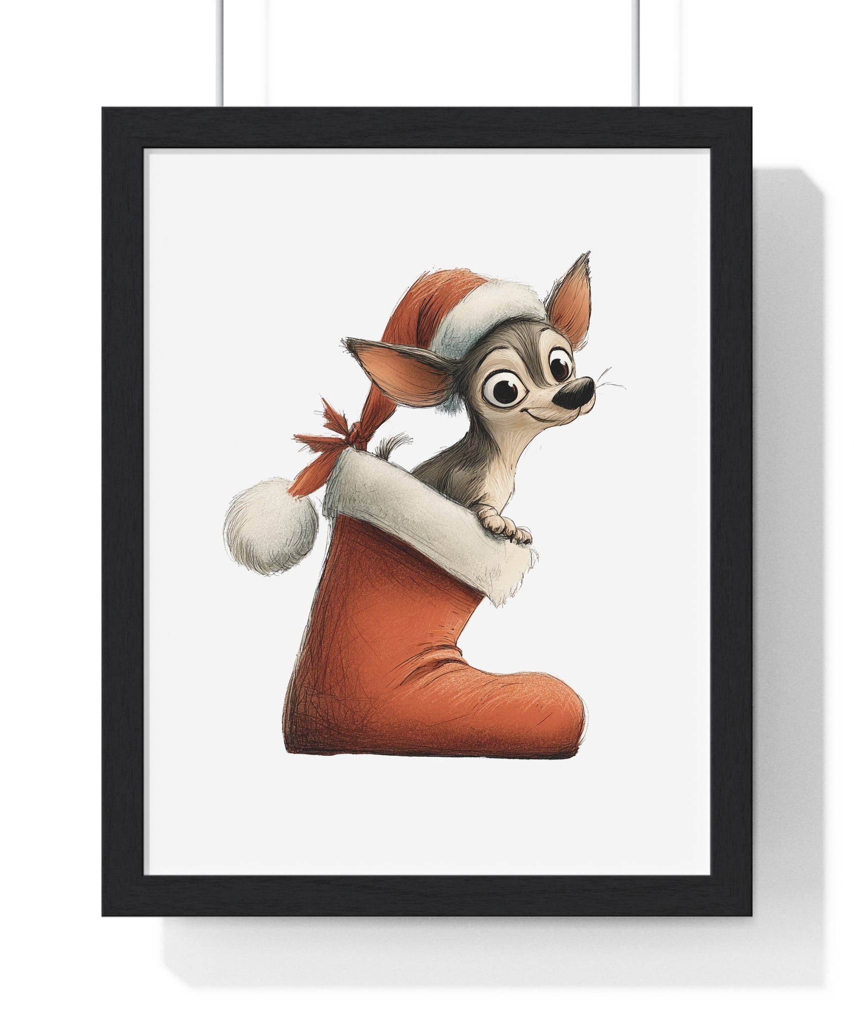 Festive Chihuahua in Christmas Stocking – Wooden Wall Frame Home Decor