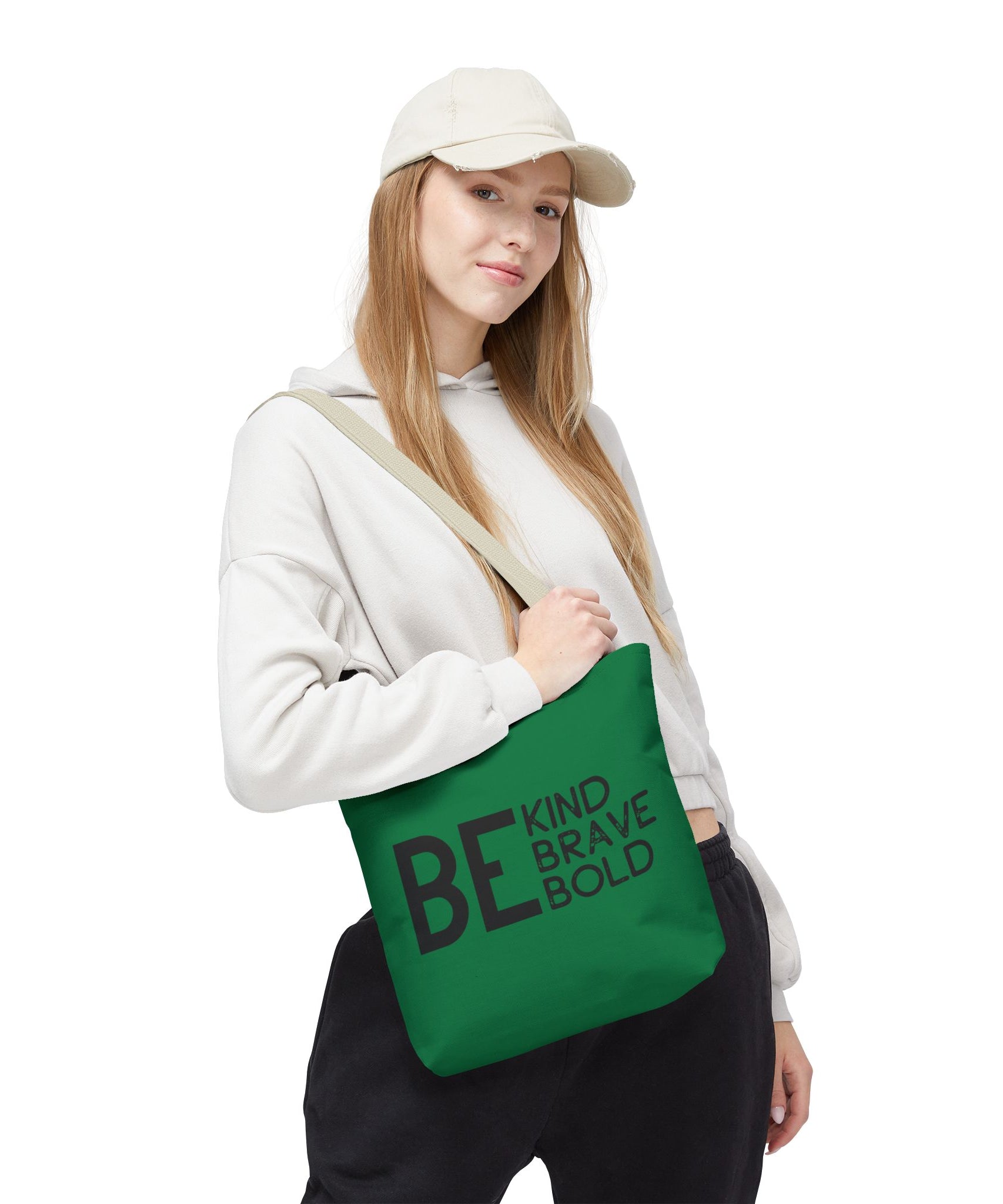 Inspirational Tote Bag - Be Kind Brave Bold - Eco-Friendly Carryall - Dark Green