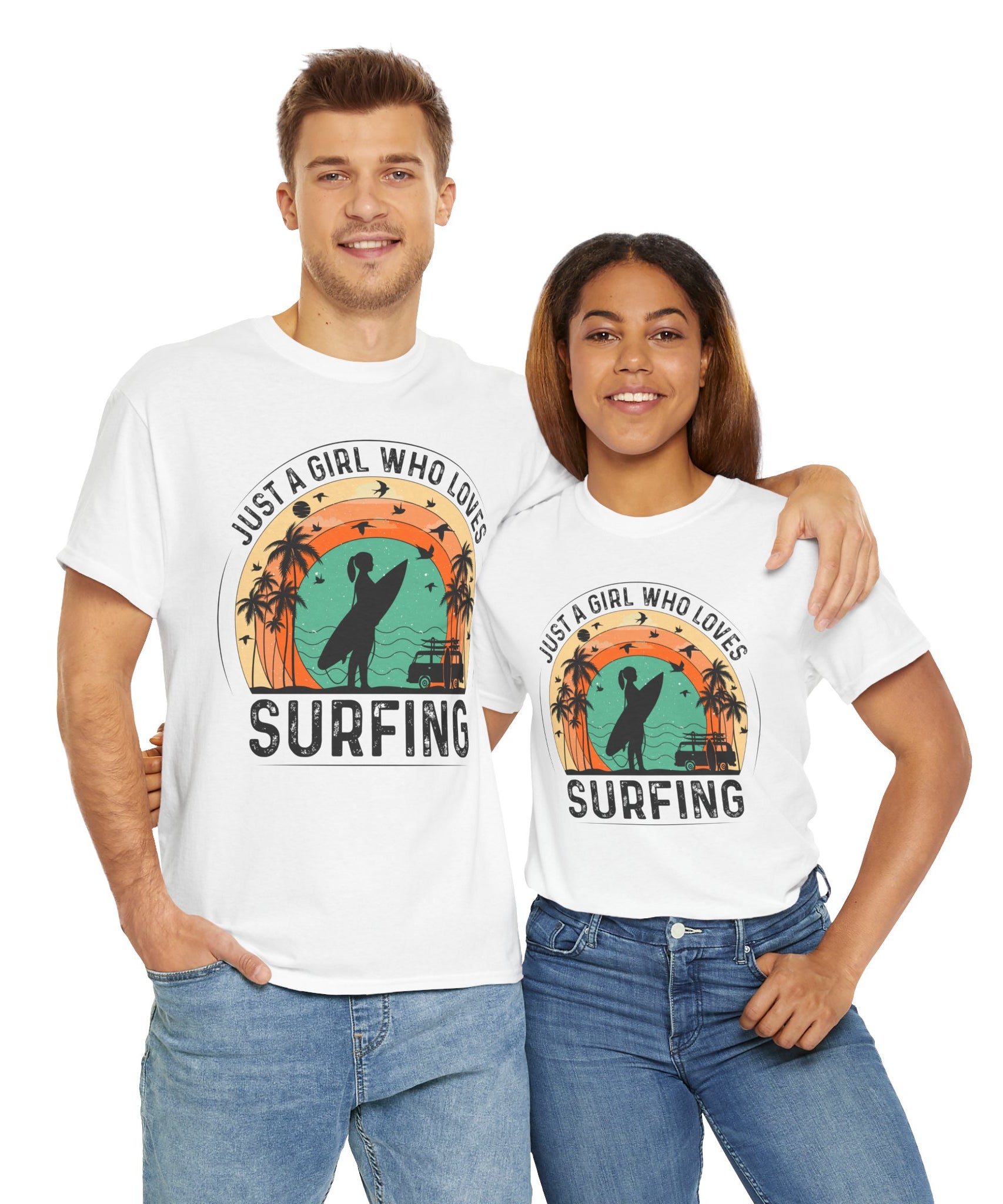 Beach Girl Surfing Retro Tee