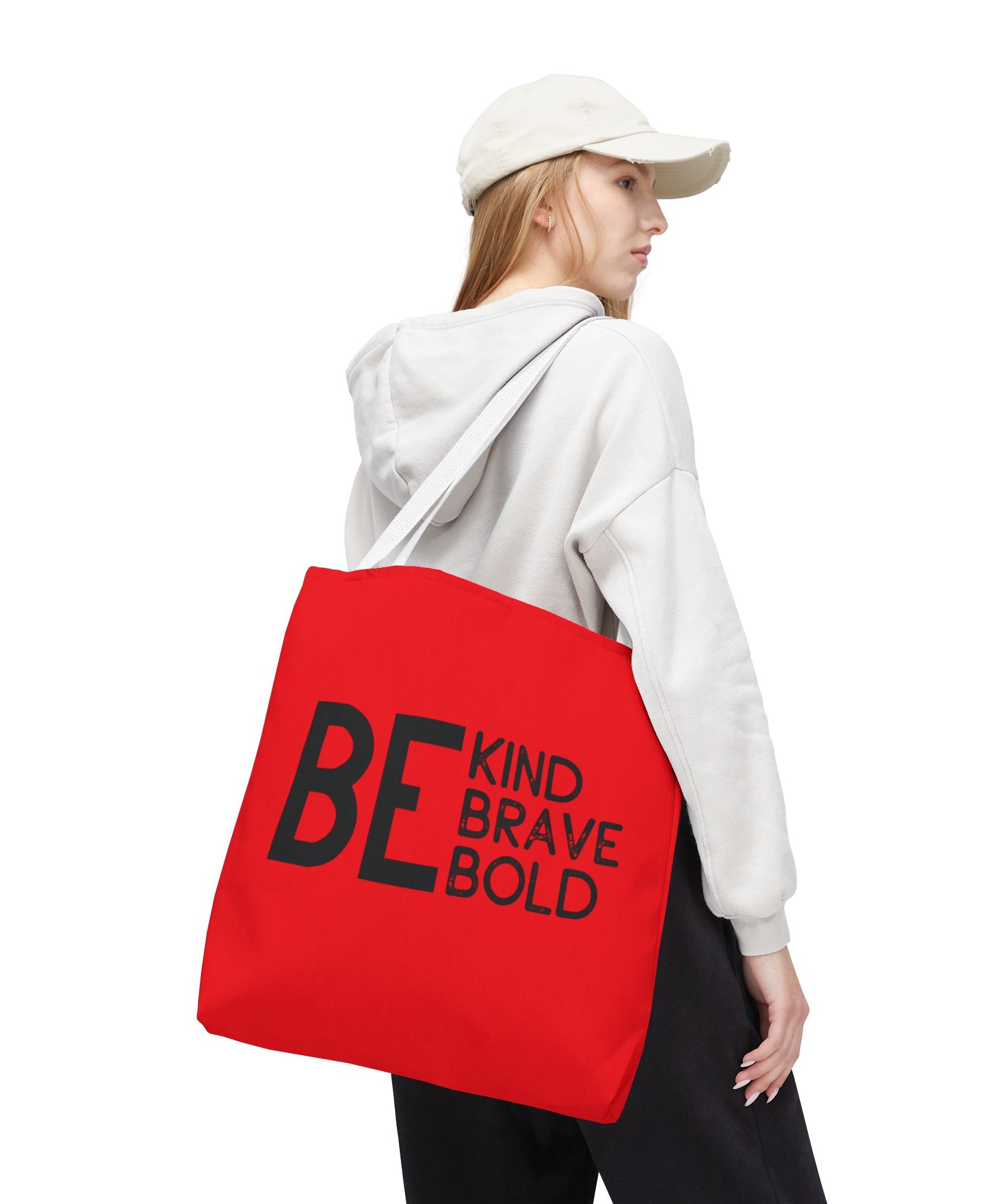 Inspirational Tote Bag - Be Kind Brave Bold - Eco-Friendly Carryall - Red