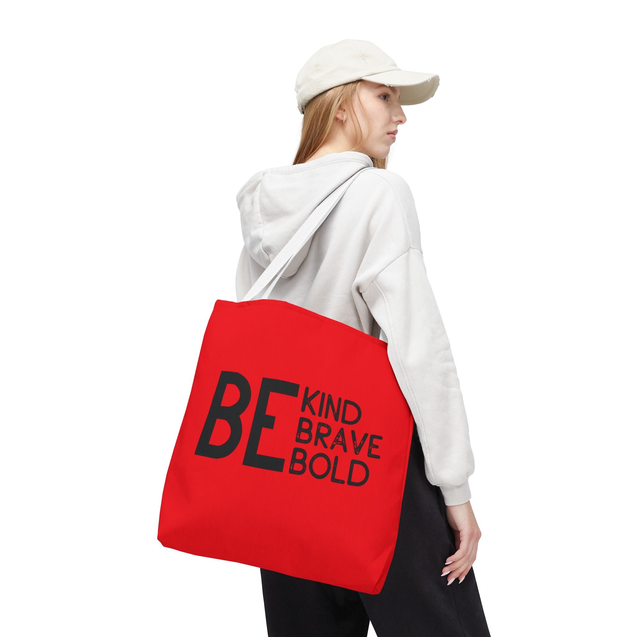Inspirational Tote Bag - Be Kind Brave Bold - Eco-Friendly Carryall - Red