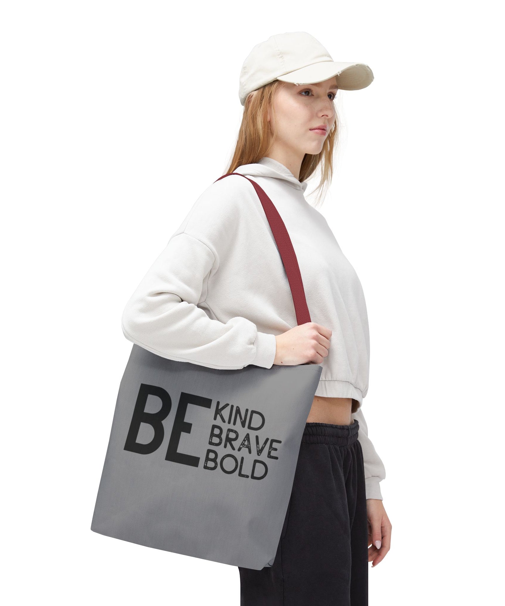Inspirational Tote Bag - Be Kind Brave Bold - Eco-Friendly Carryall - Grey