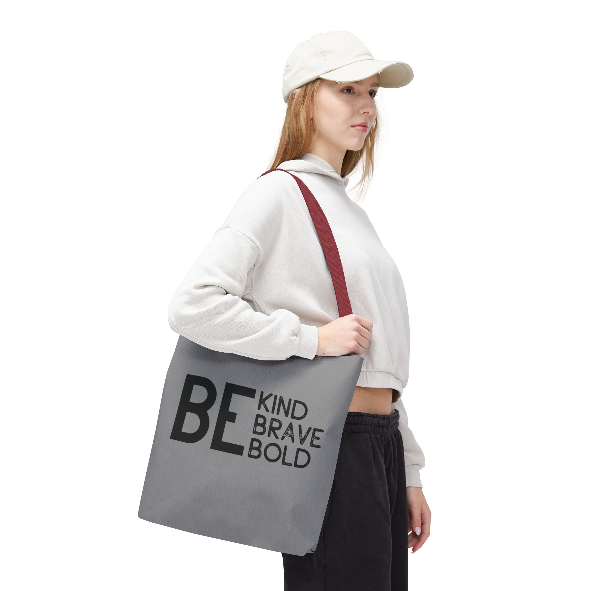Inspirational Tote Bag - Be Kind Brave Bold - Eco-Friendly Carryall - Grey